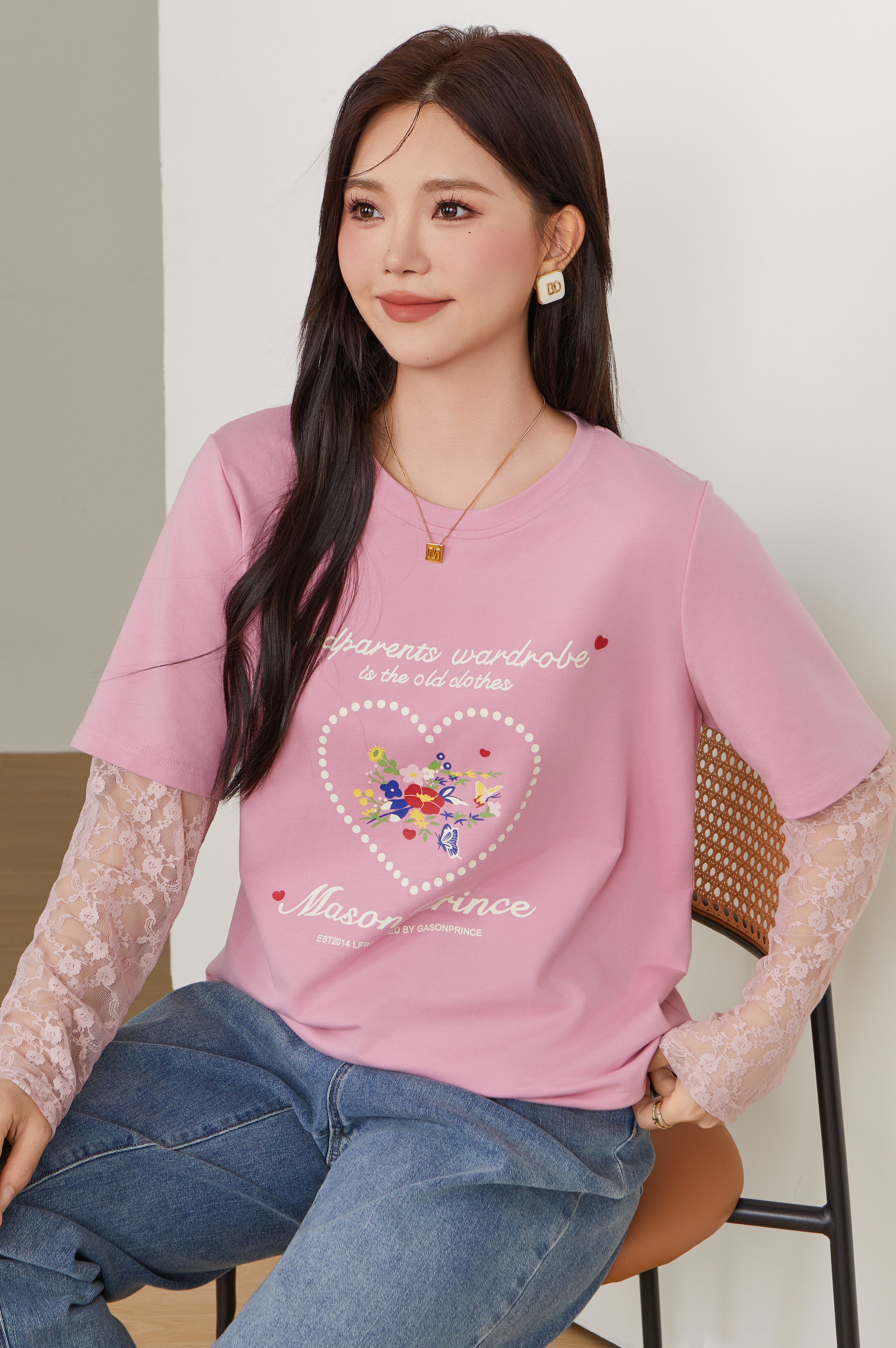 Lace Patchwork Fake Two-Piece T-Shirt ECZ2523