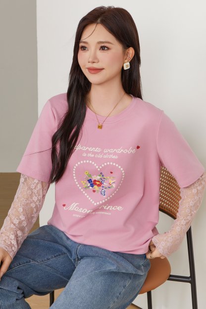 Lace Patchwork Fake Two-Piece T-Shirt ECZ2523