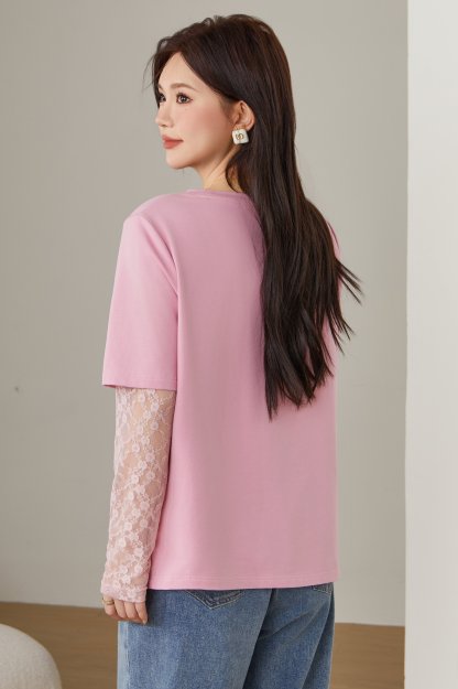 Lace Patchwork Fake Two-Piece T-Shirt ECZ2523