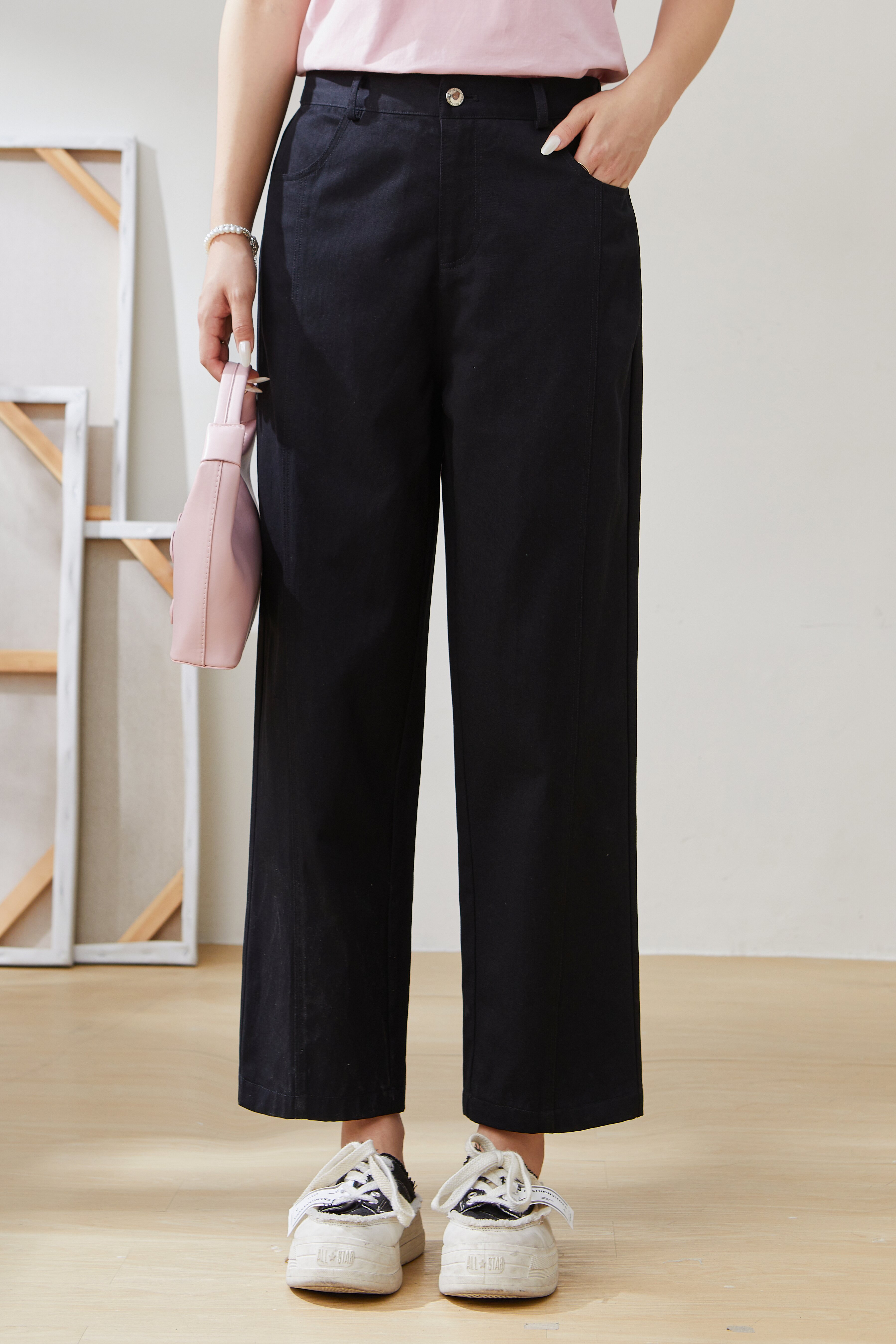 Lyocell Elastic Waist Straight Pants EXK5509