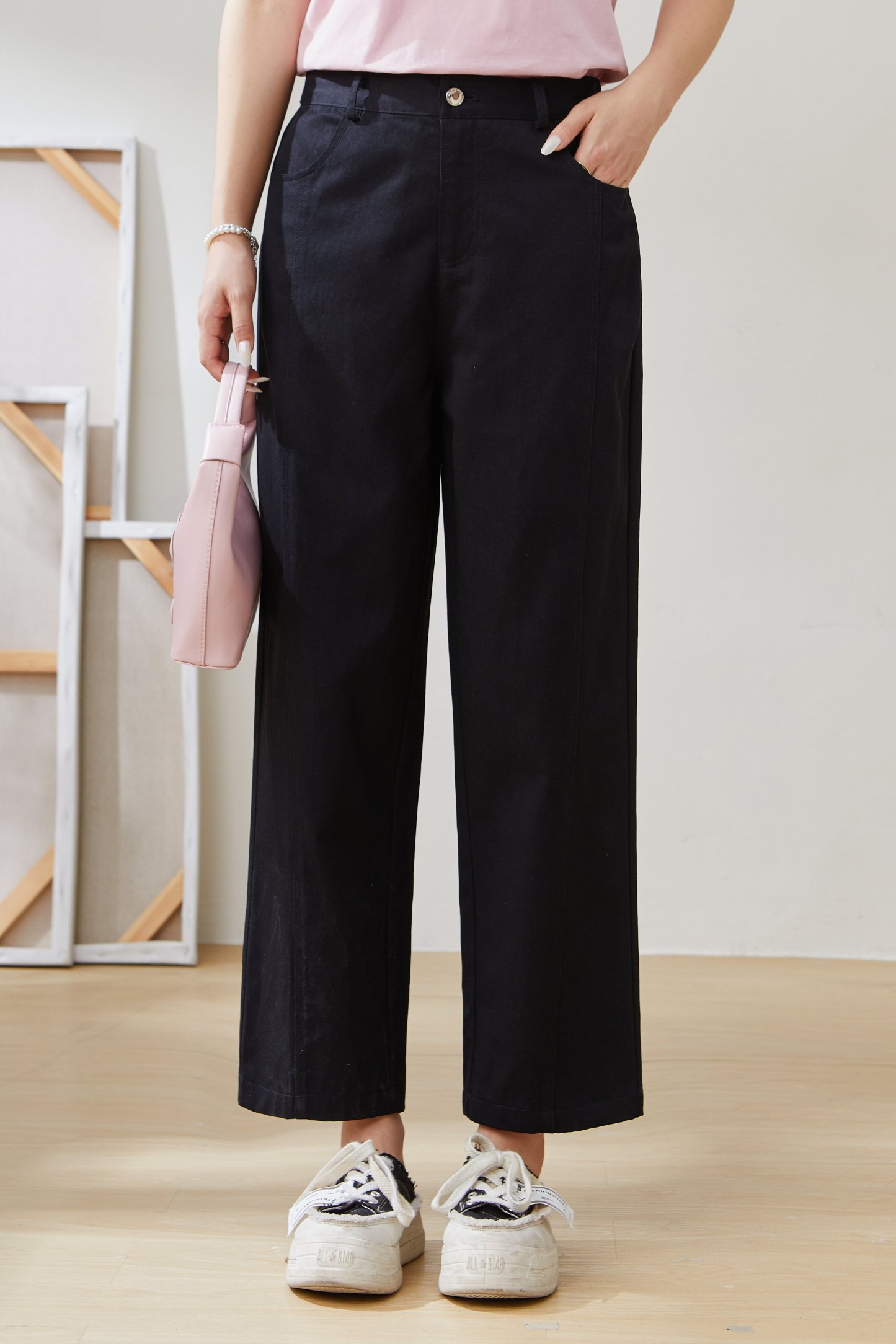 Lyocell Elastic Waist Straight Pants EXK5509