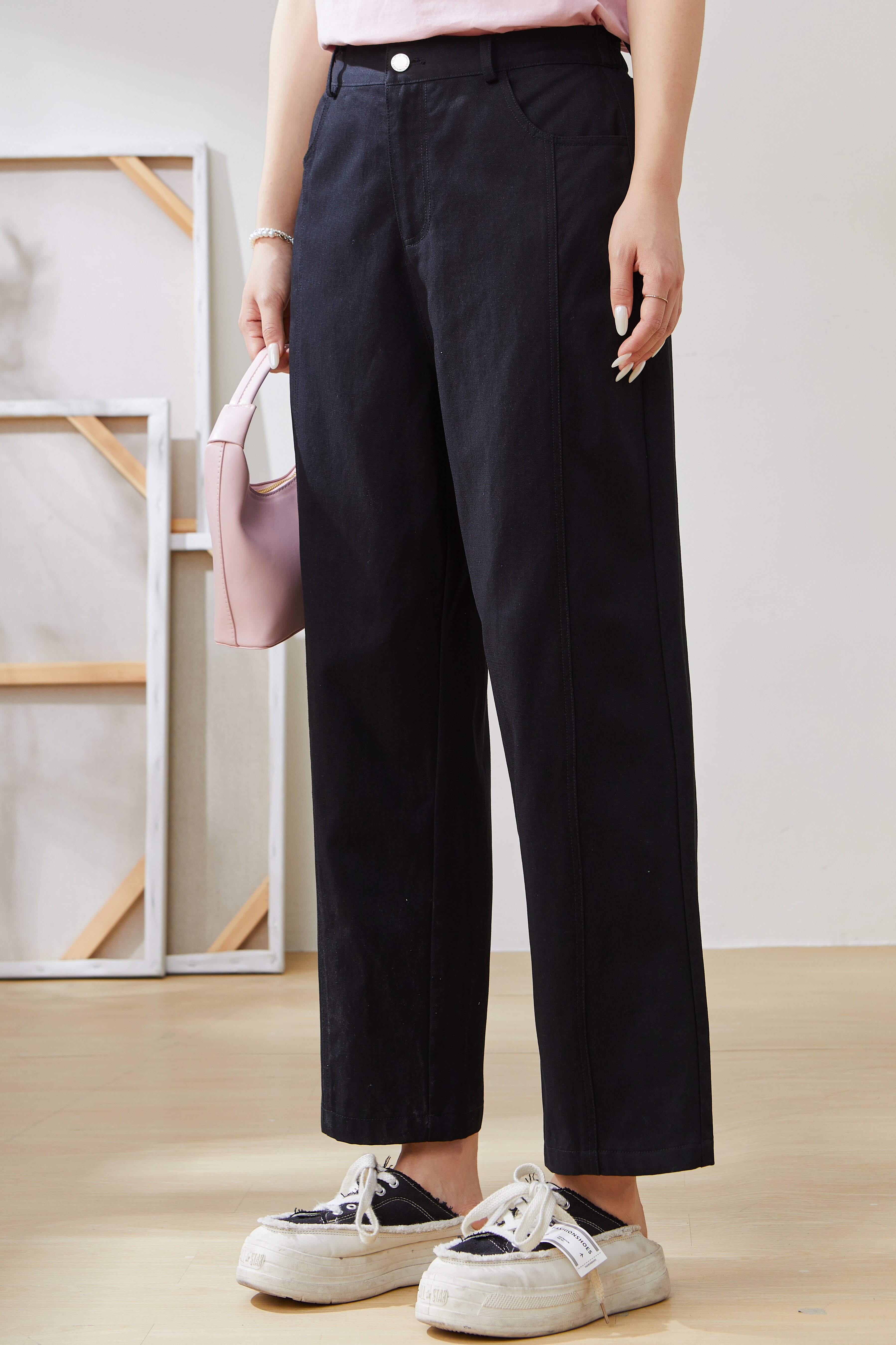 Lyocell Elastic Waist Straight Pants EXK5509