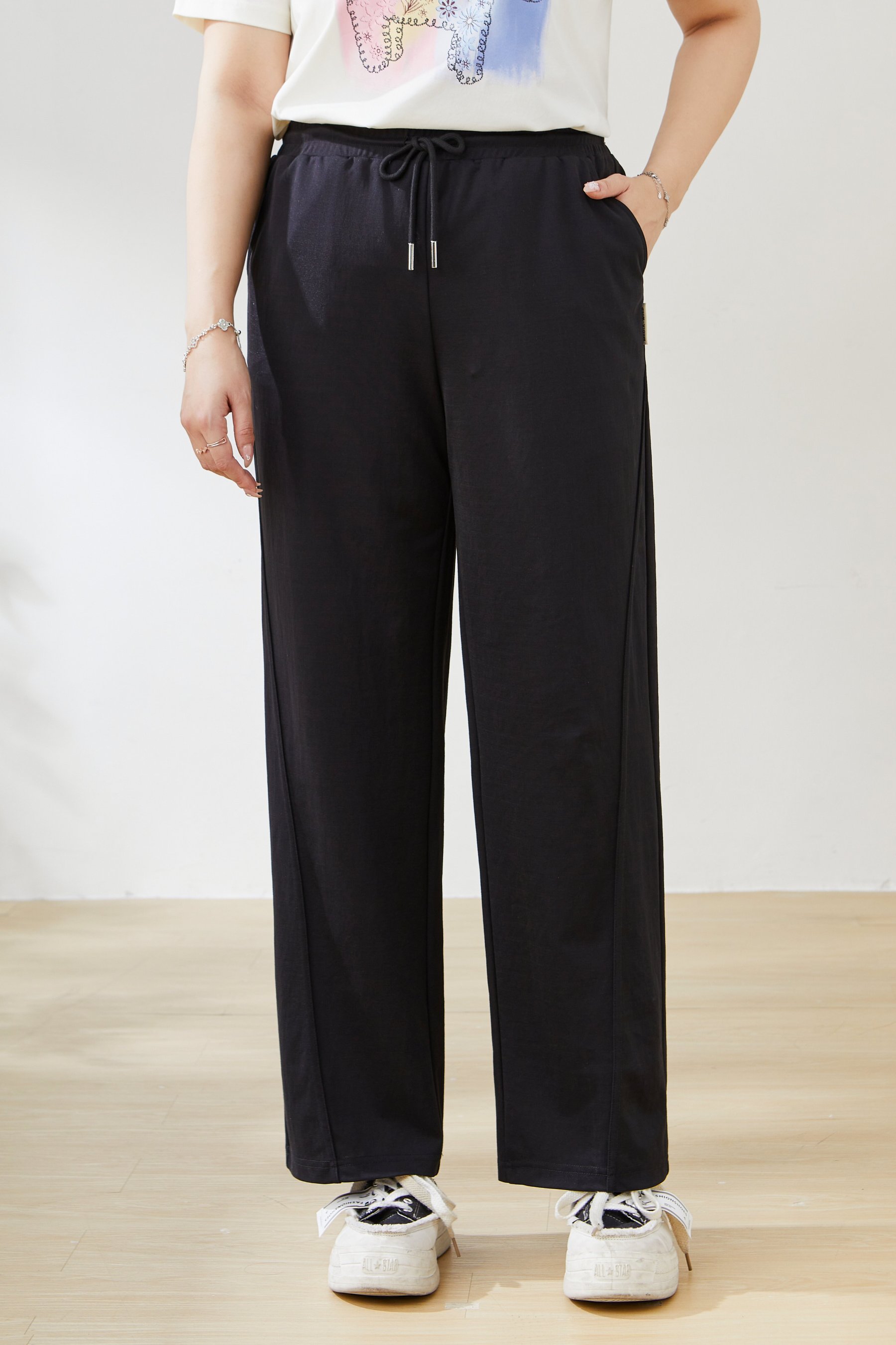 Sports Style Elastic Waist Drawstring Wide Leg Pants EXK5500N