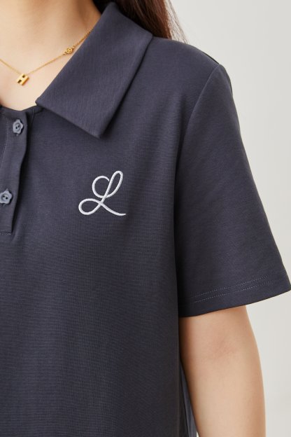 POLO Collar Pleated Skirt Knitted Dress EXQ5395