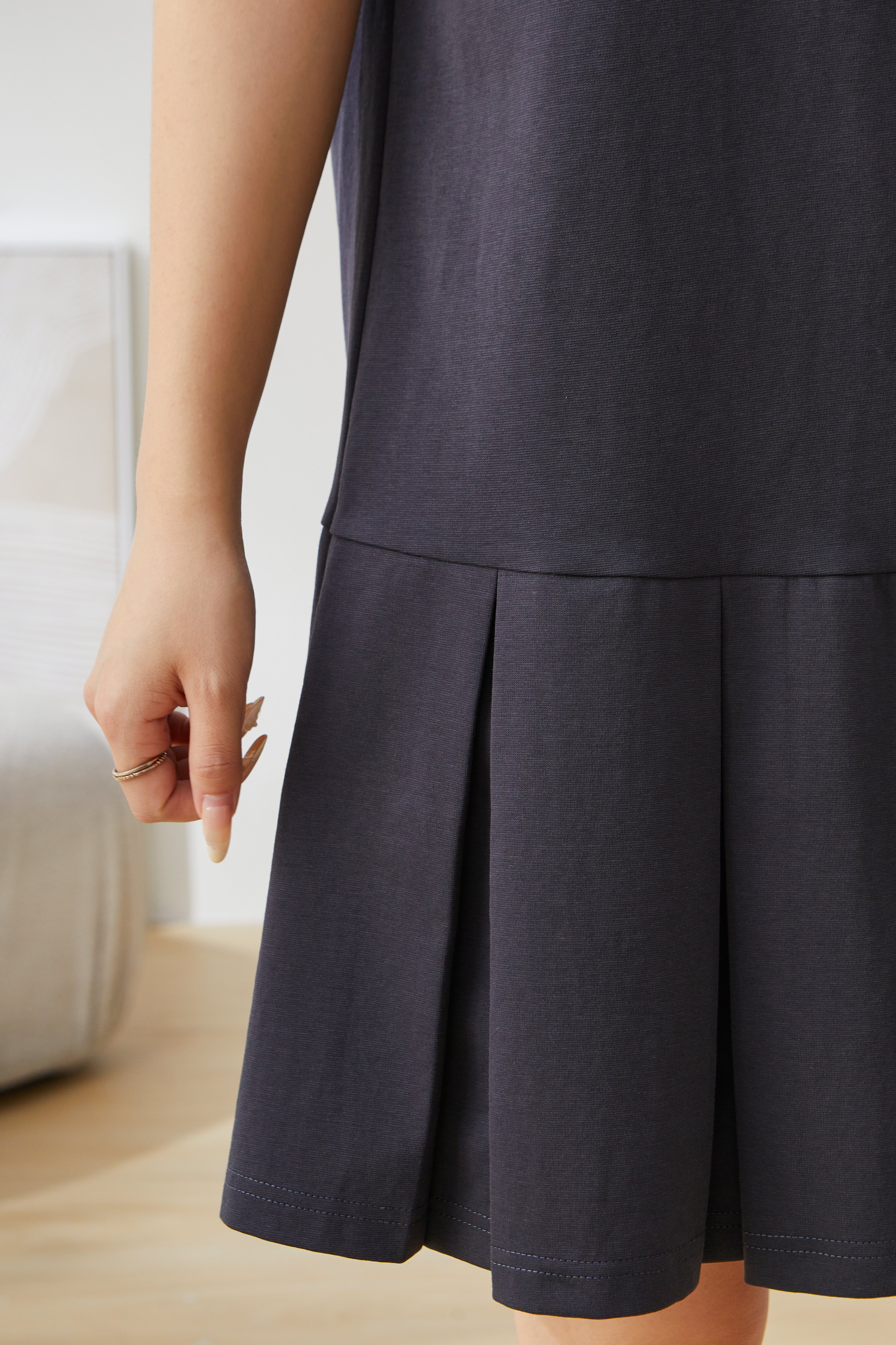 POLO Collar Pleated Skirt Knitted Dress EXQ5395