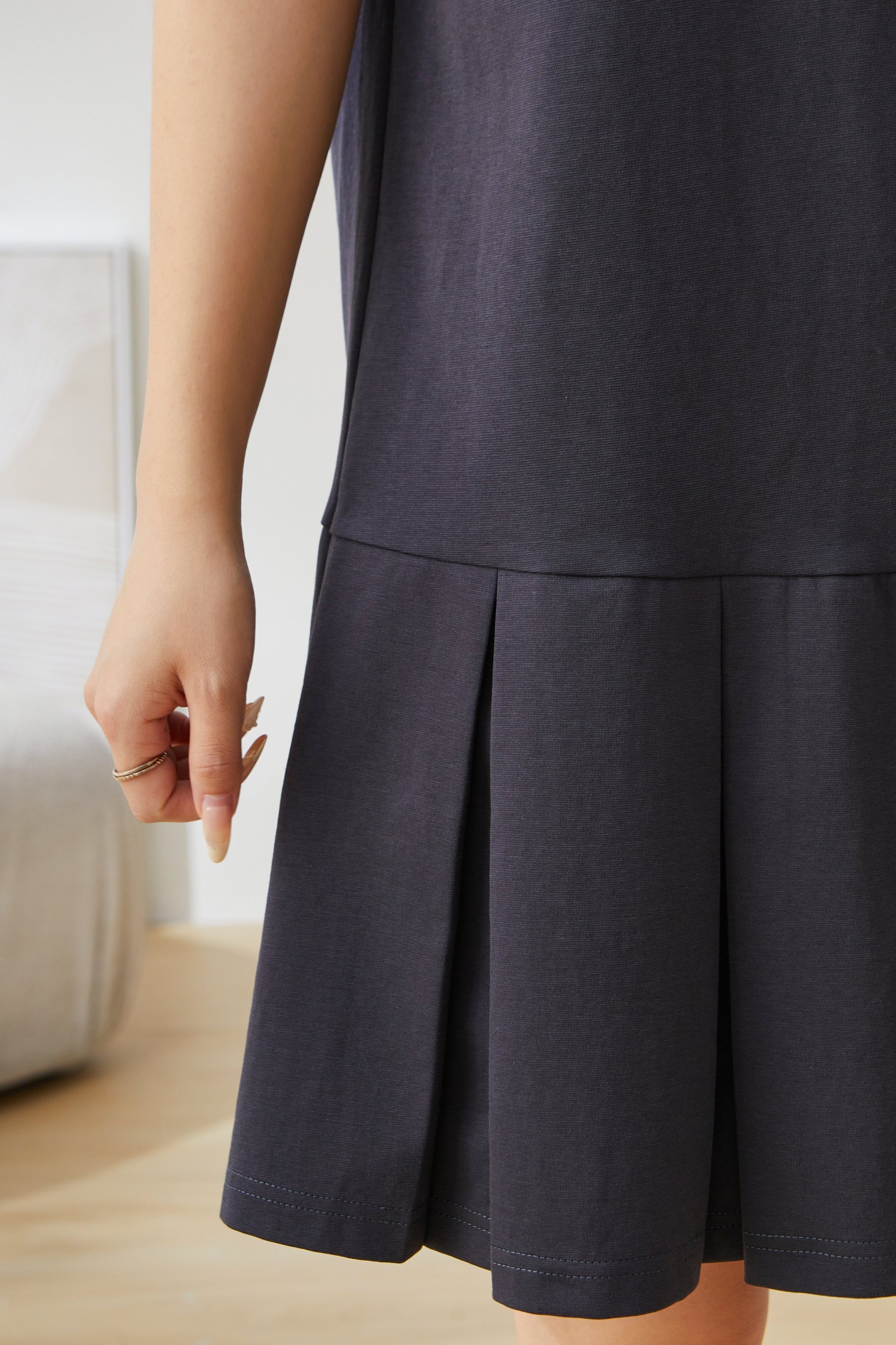 POLO Collar Pleated Skirt Knitted Dress EXQ5395