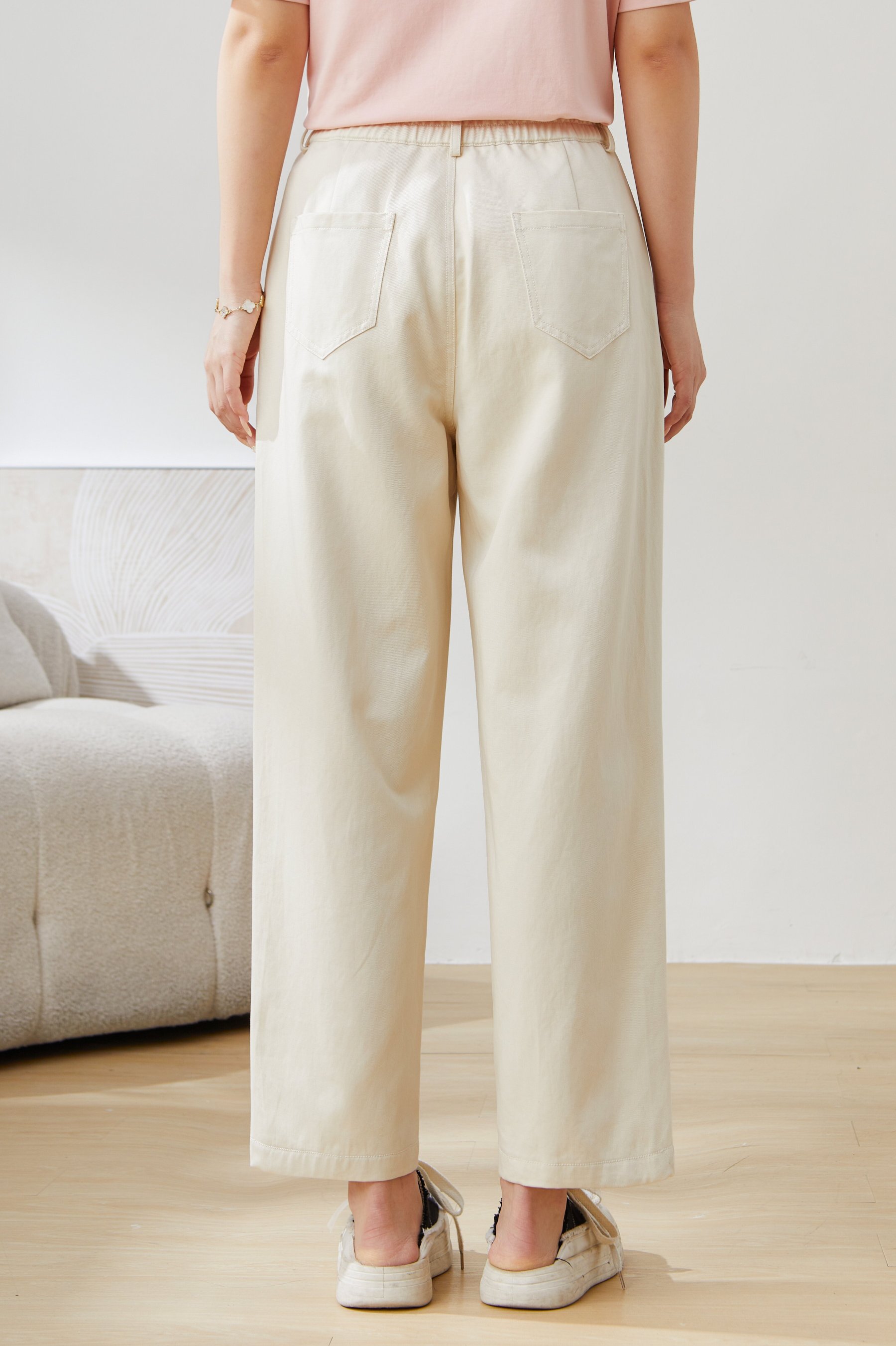 Lyocell Elastic Waist Straight Pants EXK5509