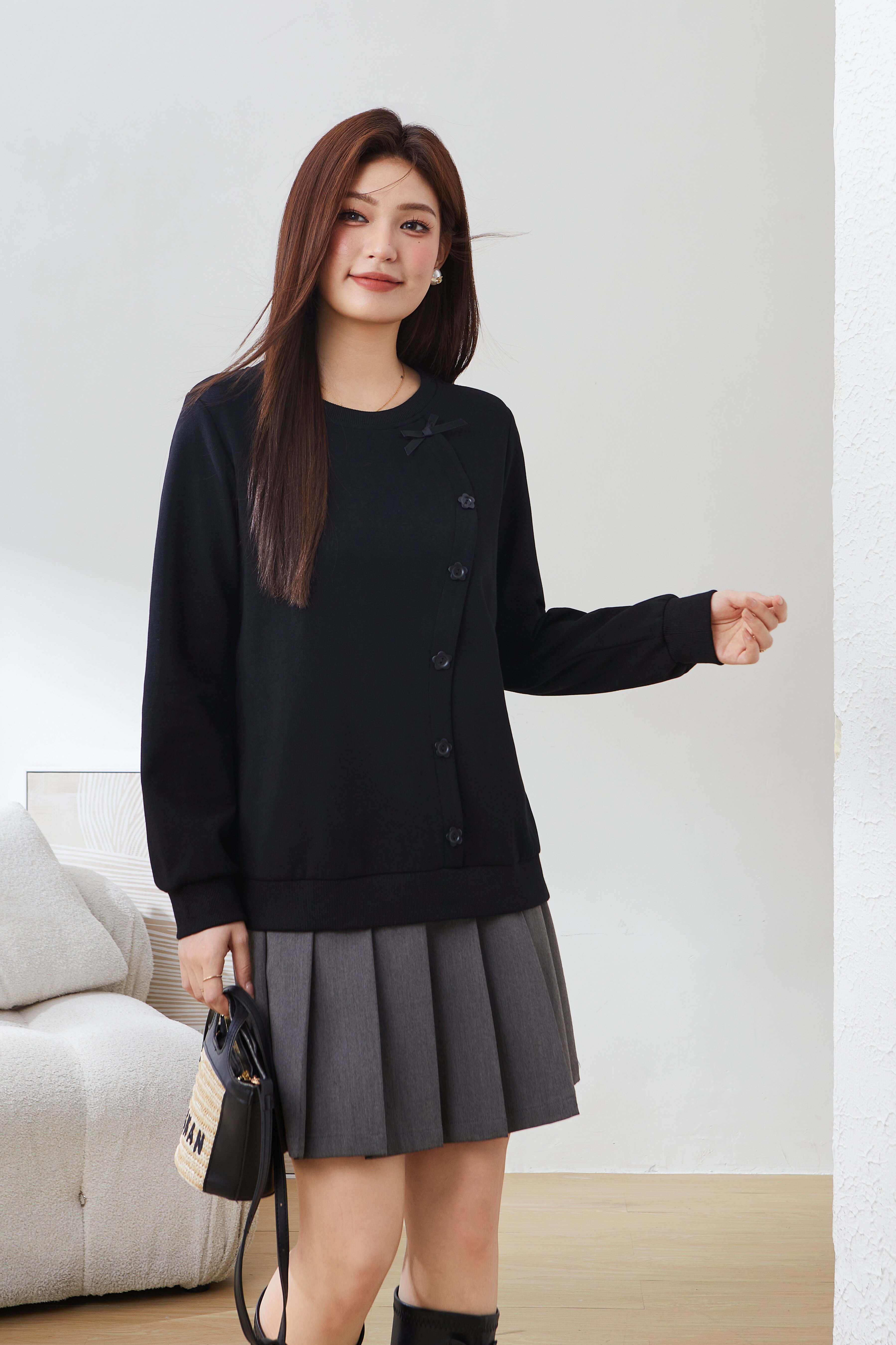 Round neck patchwork loose top DDZ2305