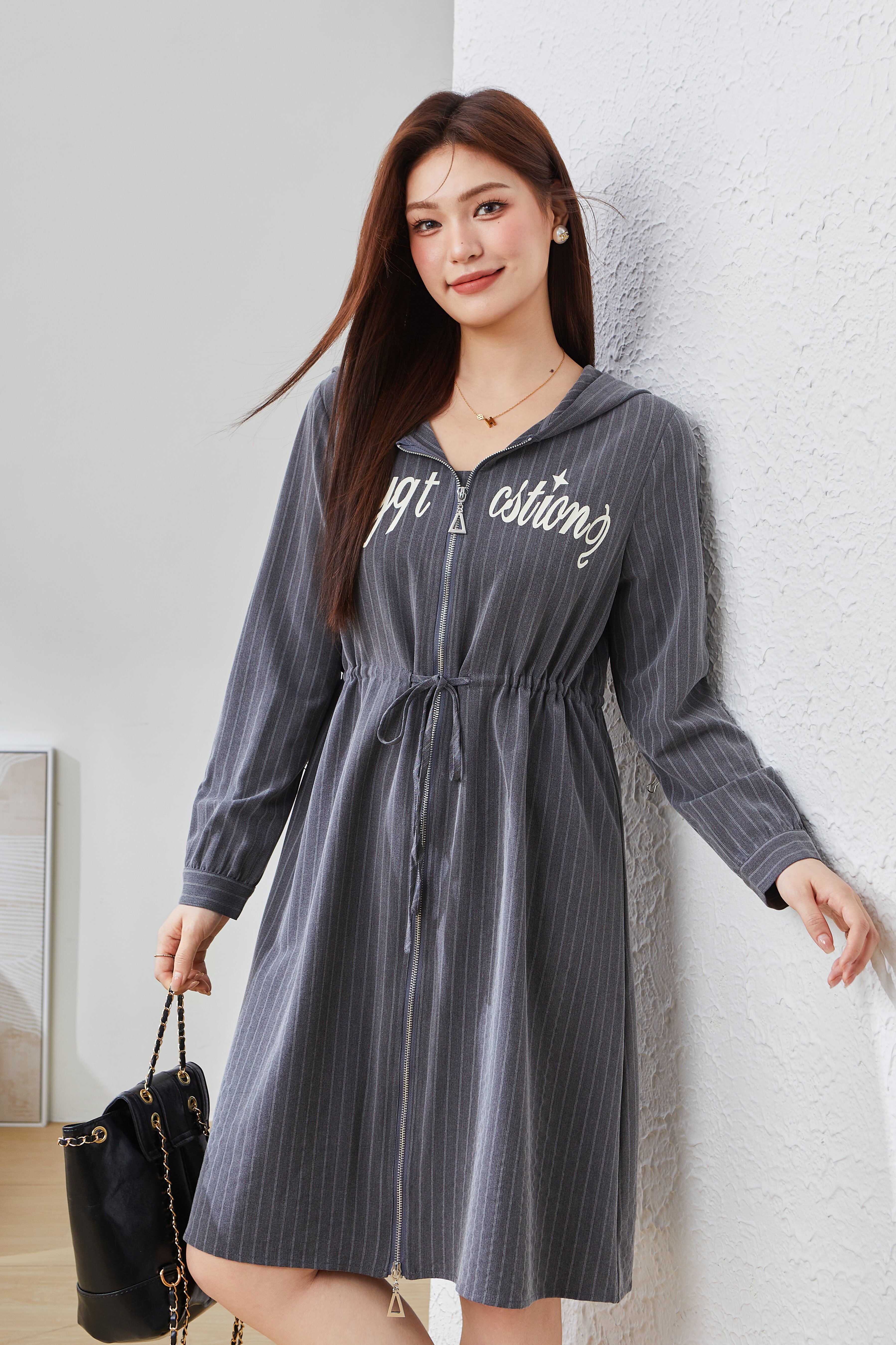 Hooded Waist Loose Dress CDQ0709N