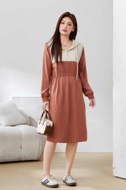 Hooded Knitted Belly Covering Dress CDQ0683N