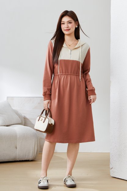 Hooded Knitted Belly Covering Dress CDQ0683N