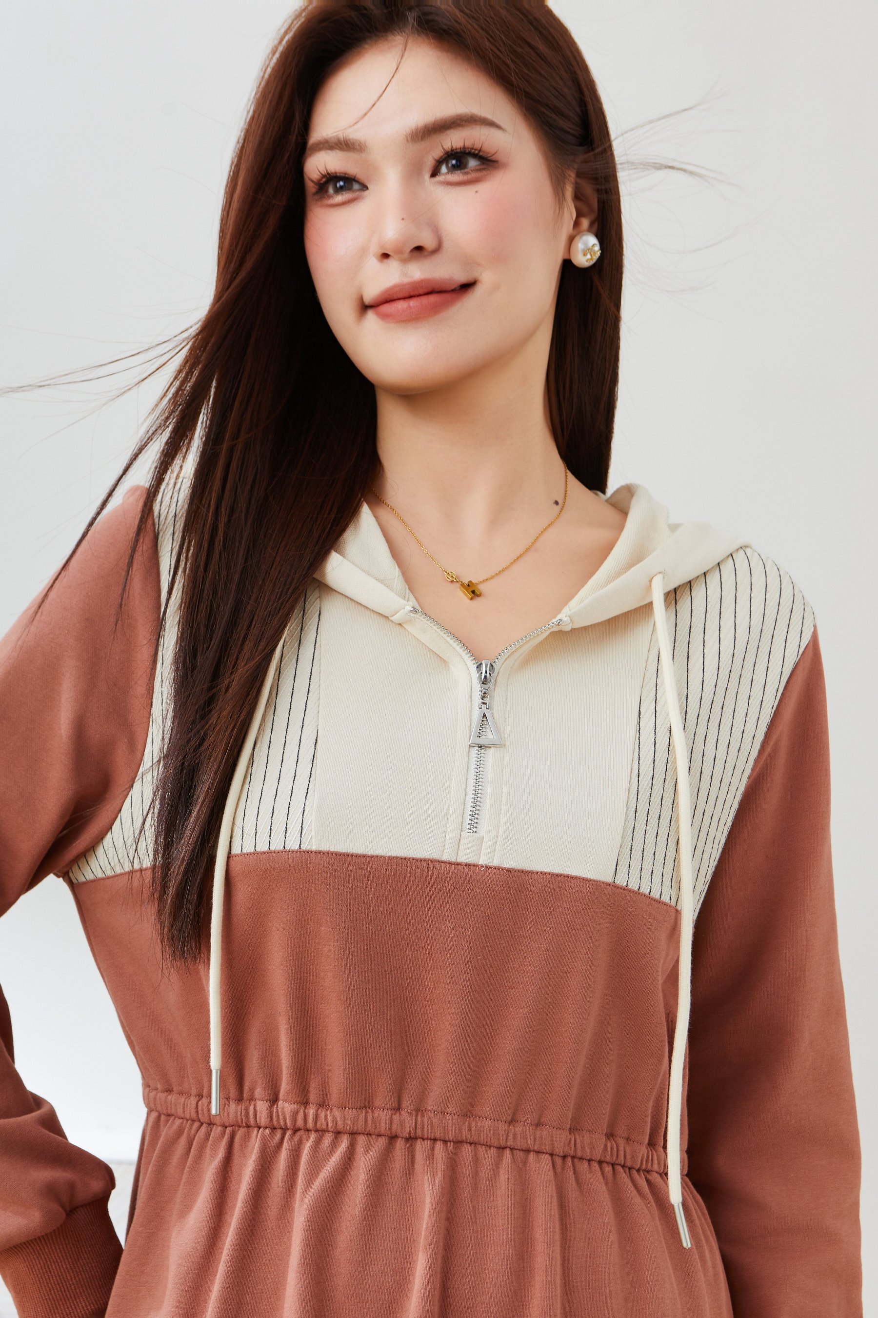 Hooded Knitted Belly Covering Dress CDQ0683N