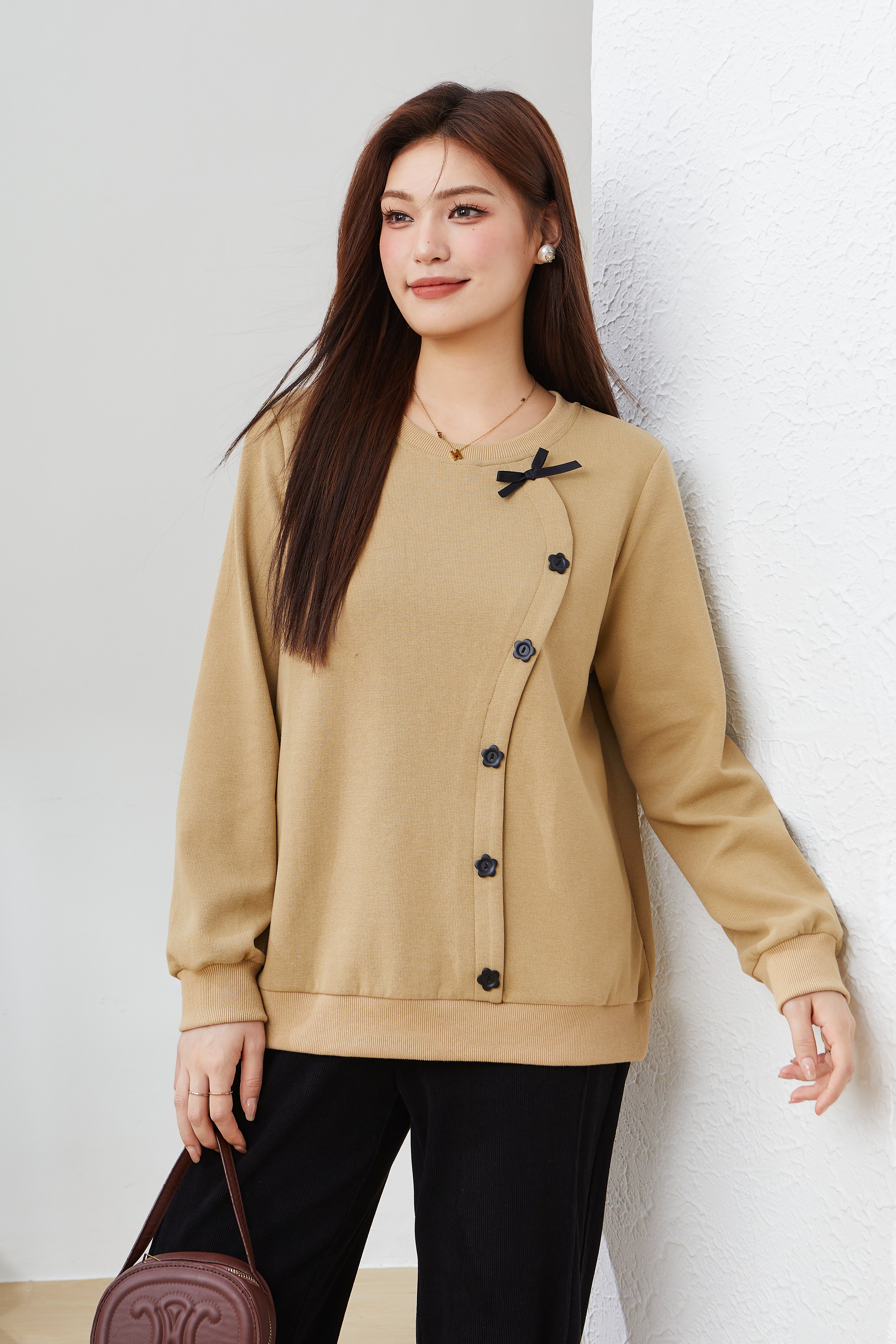 Round neck patchwork loose top DDZ2305