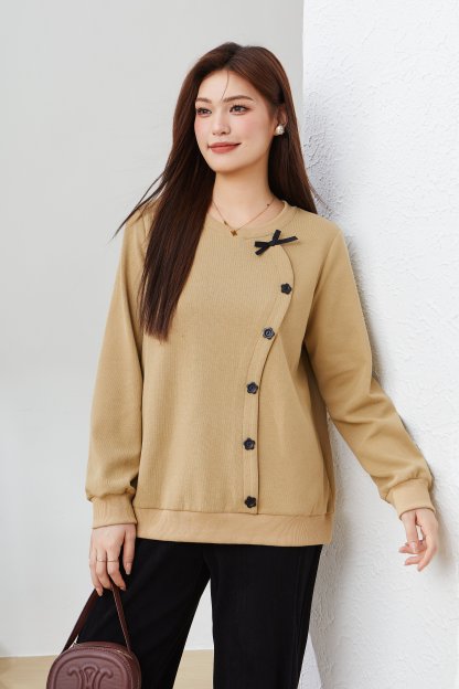 Round neck patchwork loose top DDZ2305