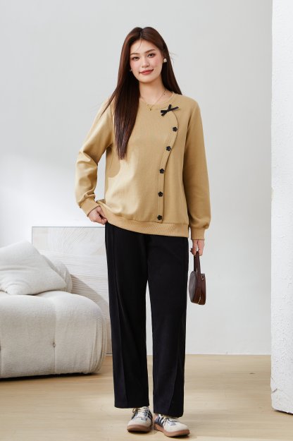 Round neck patchwork loose top DDZ2305