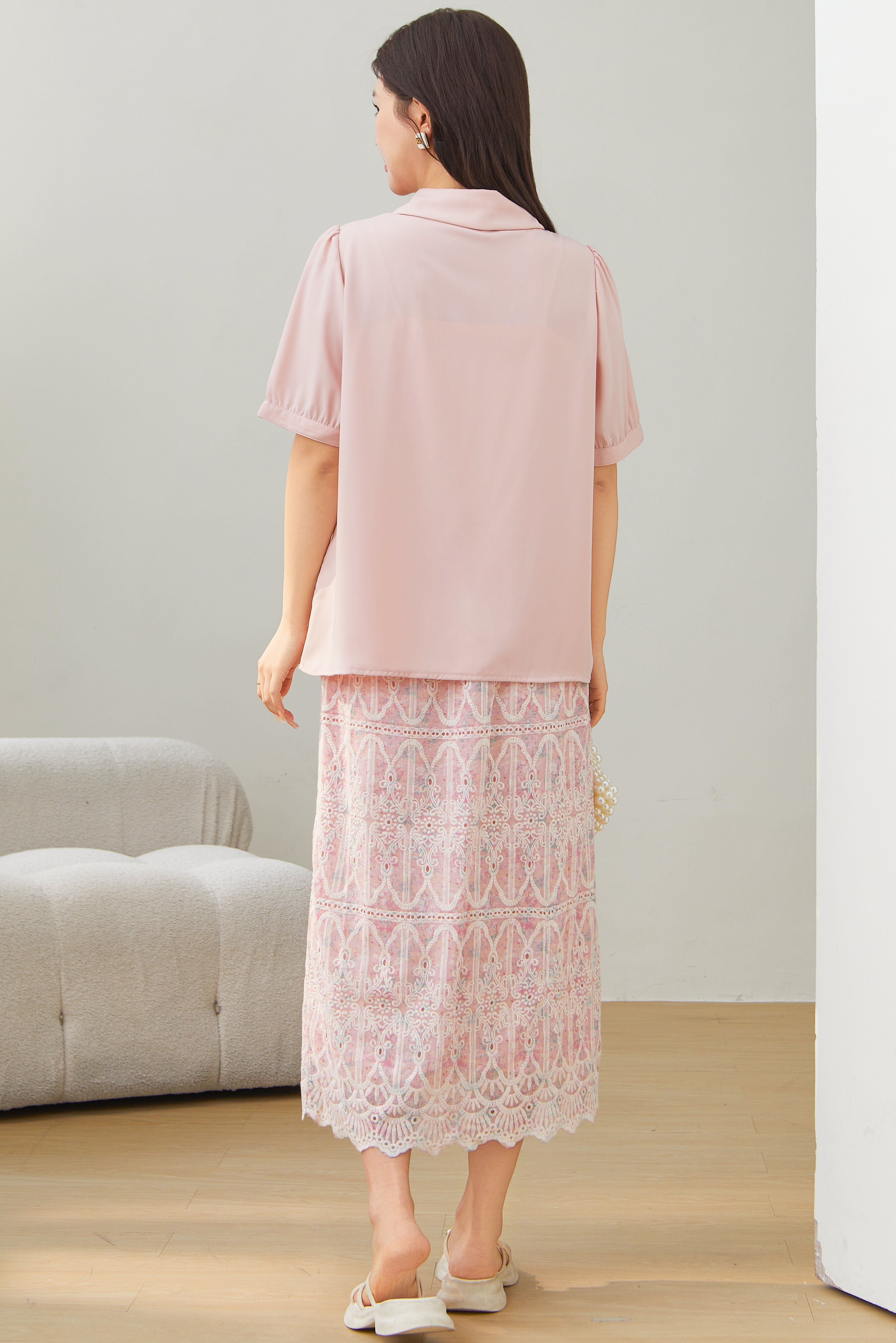 Lace Crochet Fake Two-Piece Shirt DXA1610