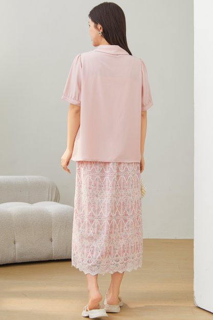 Lace Crochet Fake Two-Piece Shirt DXA1610