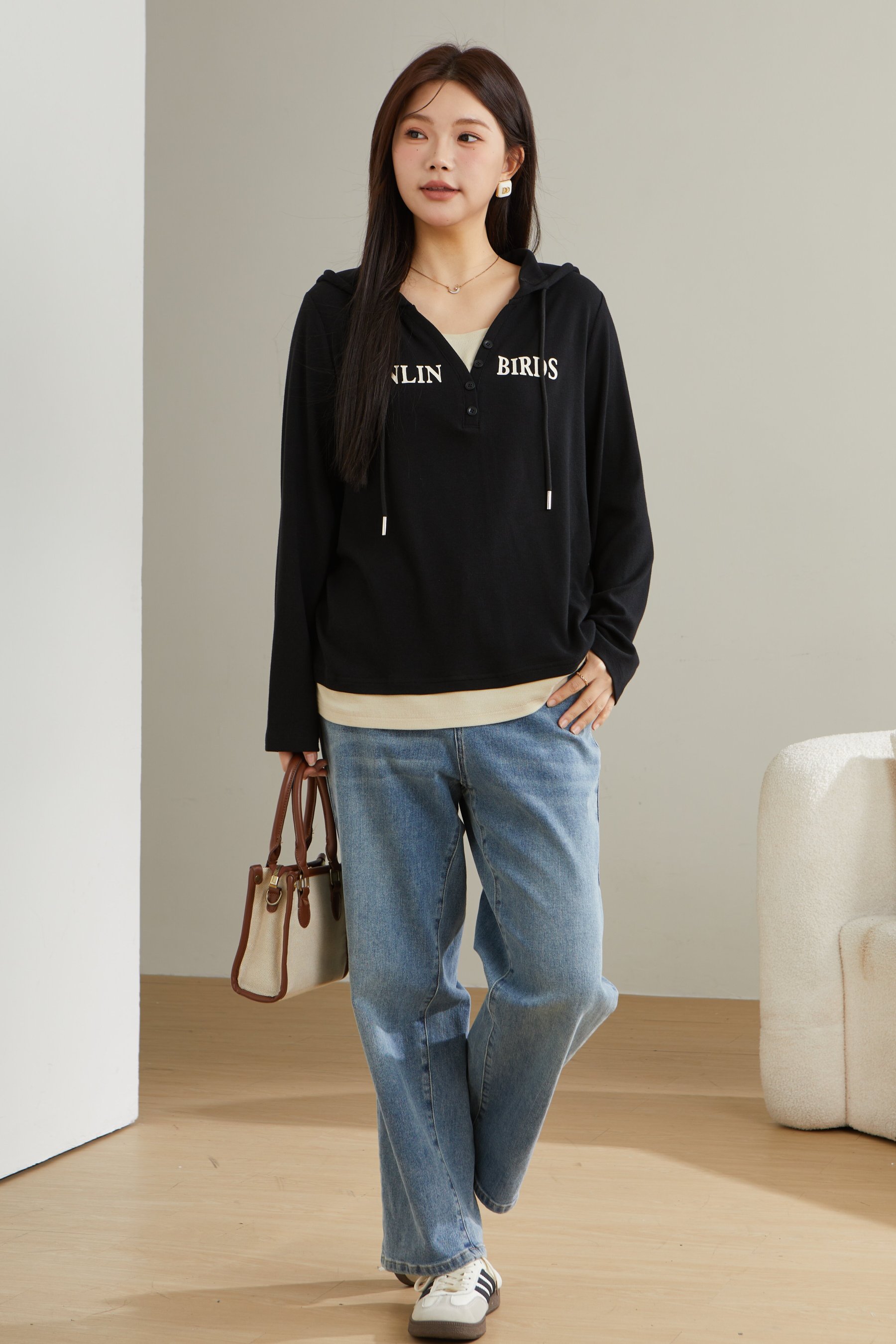 Fake Two-Piece Spliced Hooded Long Sleeve T-Shirt Top ECZ1921