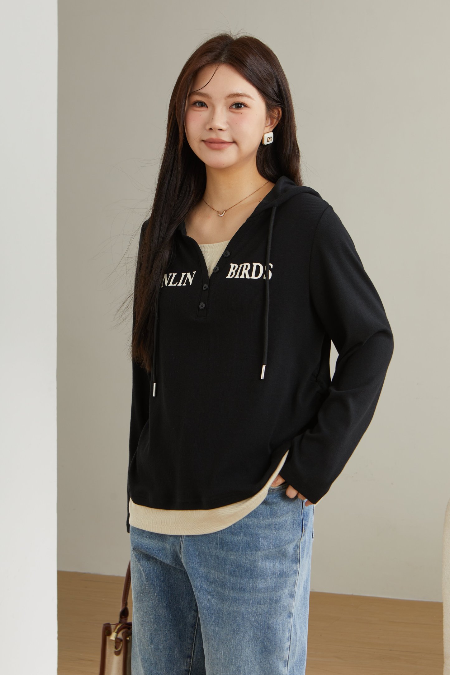 Fake Two-Piece Spliced Hooded Long Sleeve T-Shirt Top ECZ1921