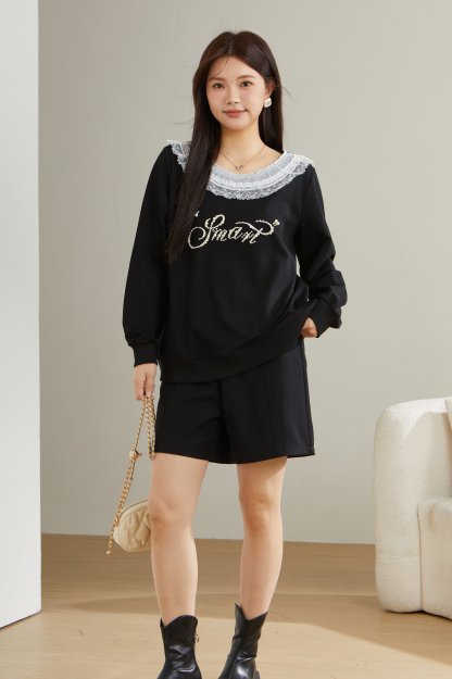 Printed Patchwork Lace T-Shirt Top ECZ2558