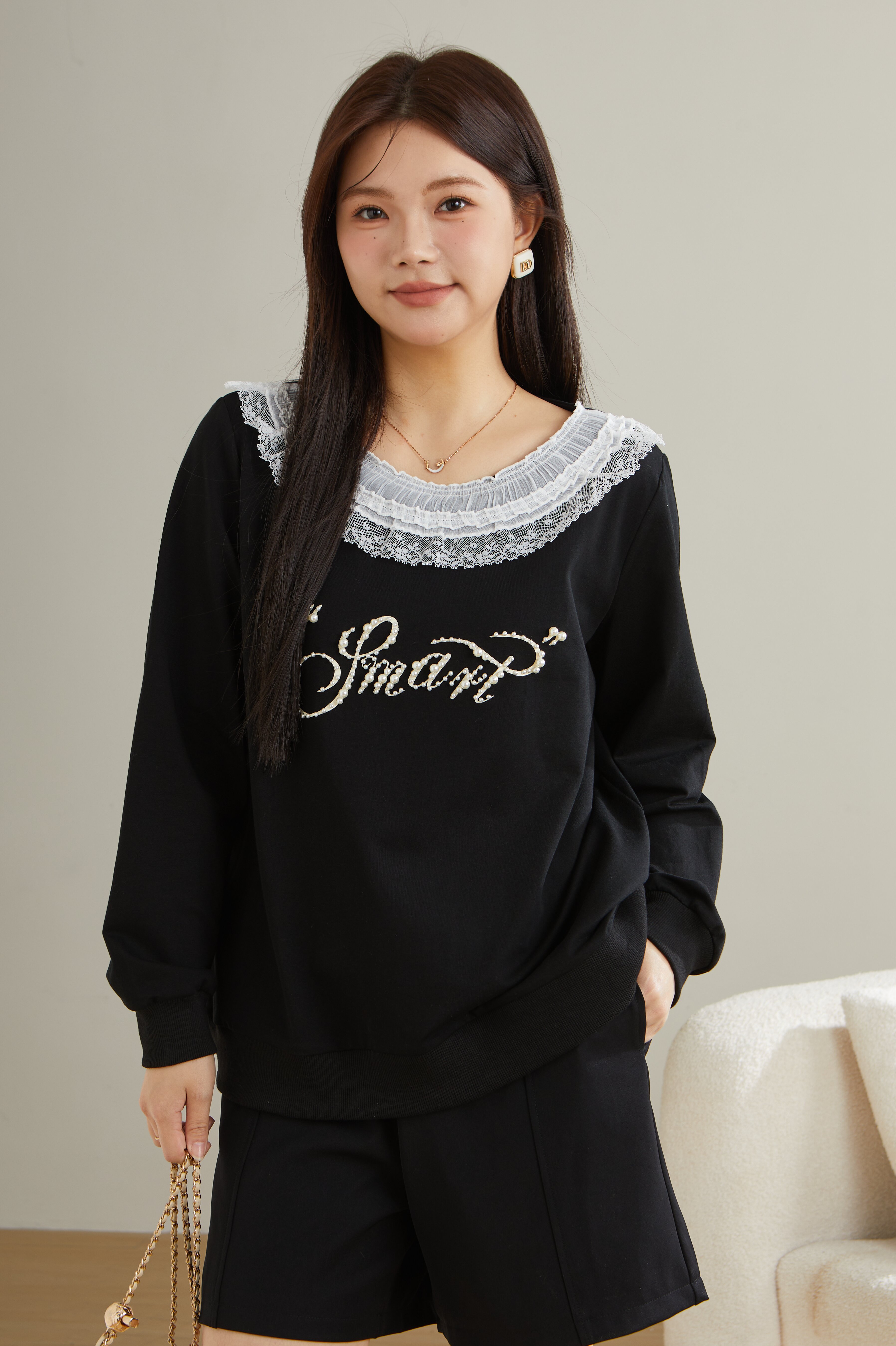 Printed Patchwork Lace T-Shirt Top ECZ2558