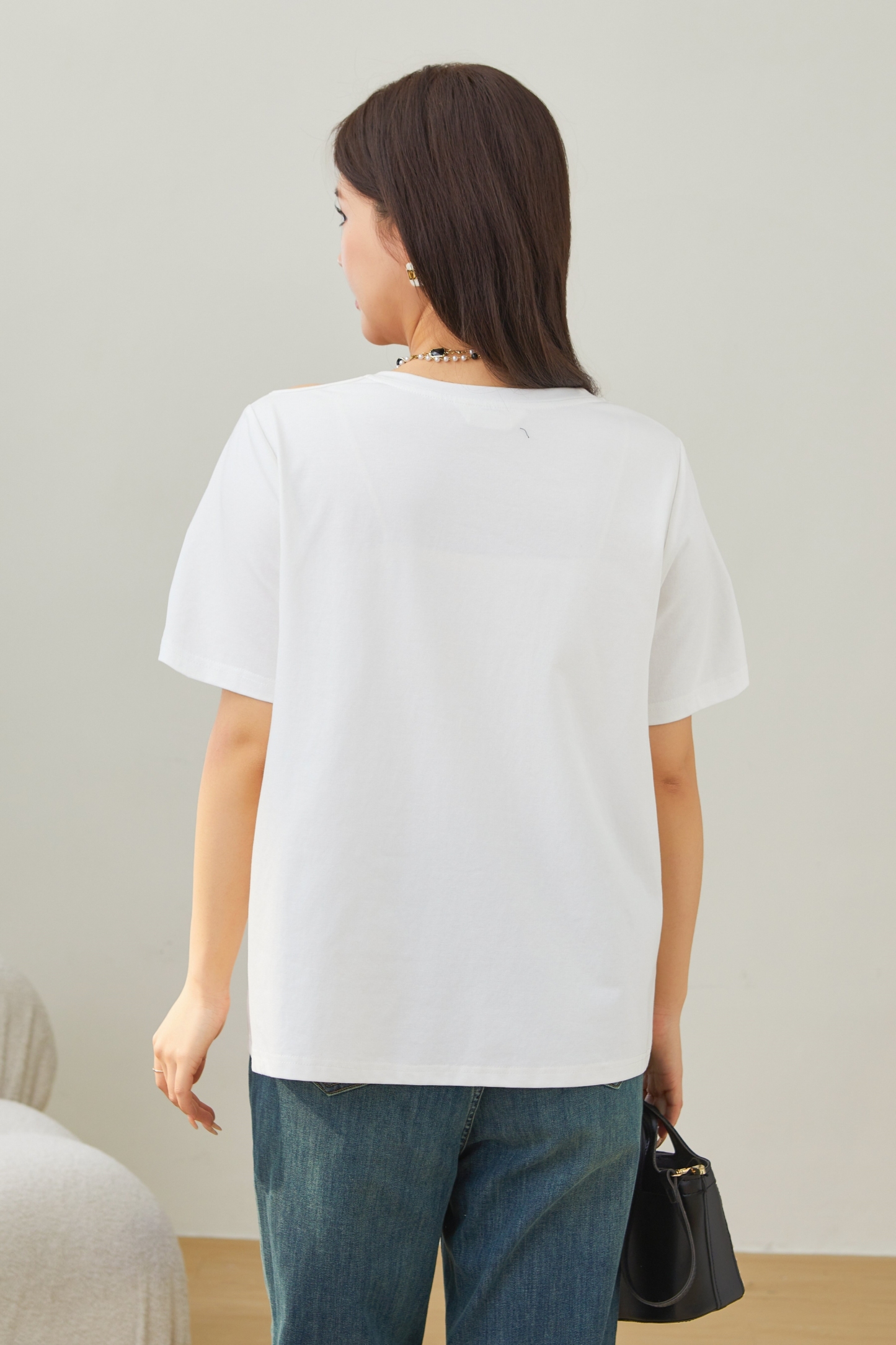 Off-shoulder Tie Salona Cotton Knit T-shirt EXZ2676