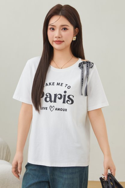 Off-shoulder Tie Salona Cotton Knit T-shirt EXZ2676