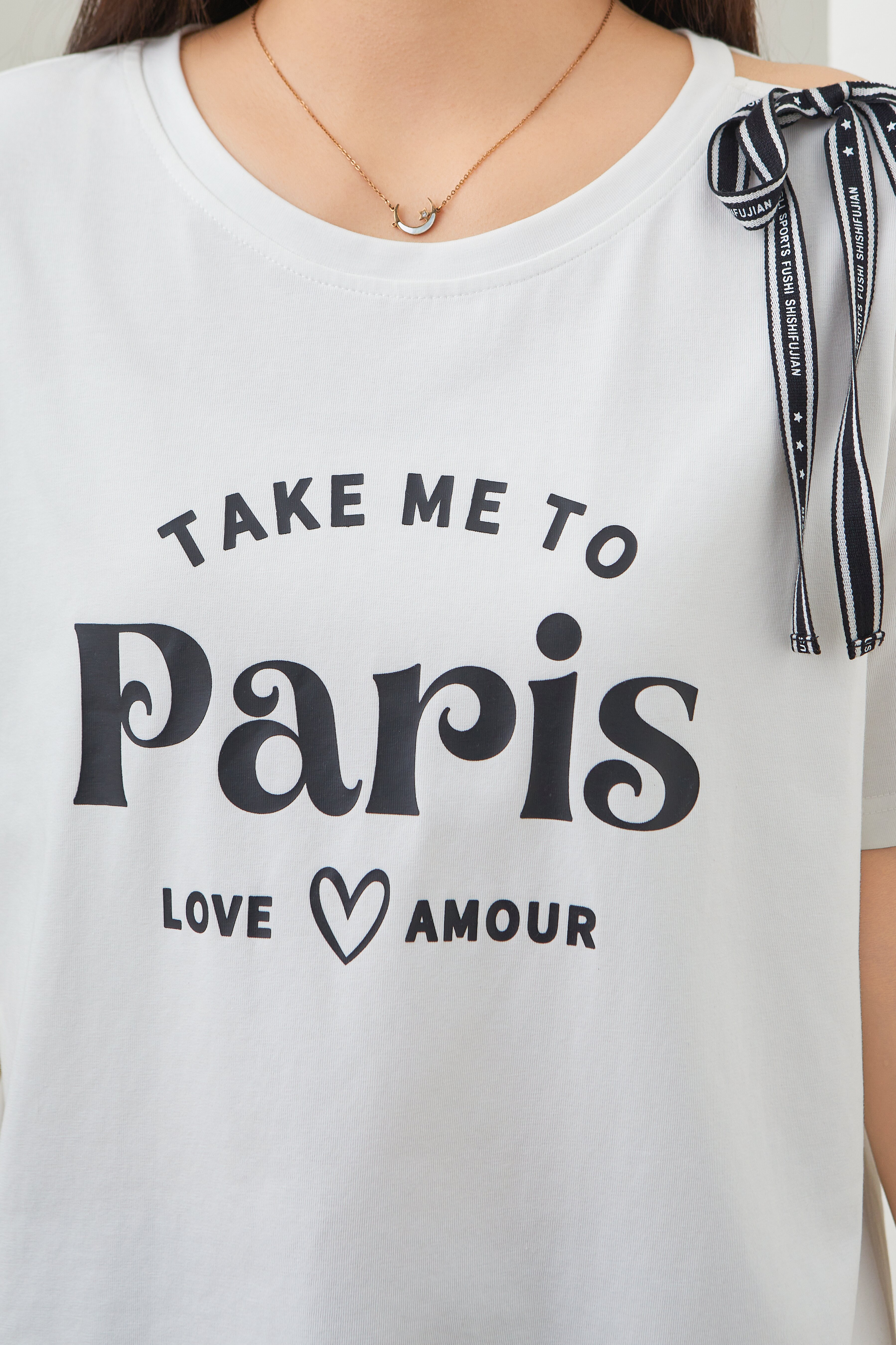 Off-shoulder Tie Salona Cotton Knit T-shirt EXZ2676