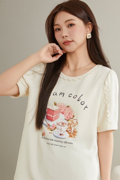 round Neck Stitching Printing T-shirt Top Eca2575
