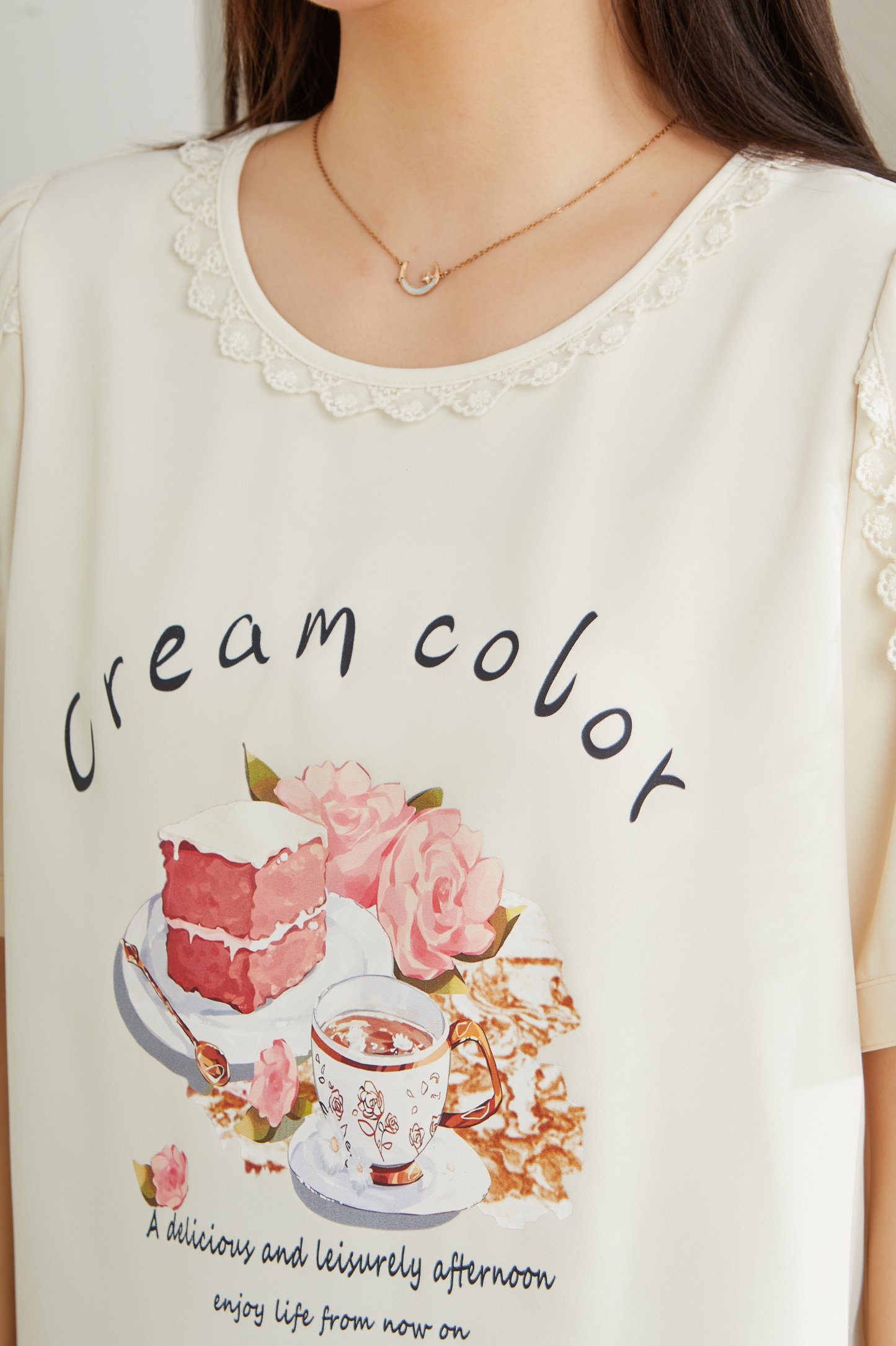 round Neck Stitching Printing T-shirt Top Eca2575