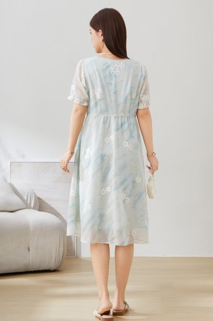 Embroidered Rainbow Striped Chiffon Dress EXQ5258