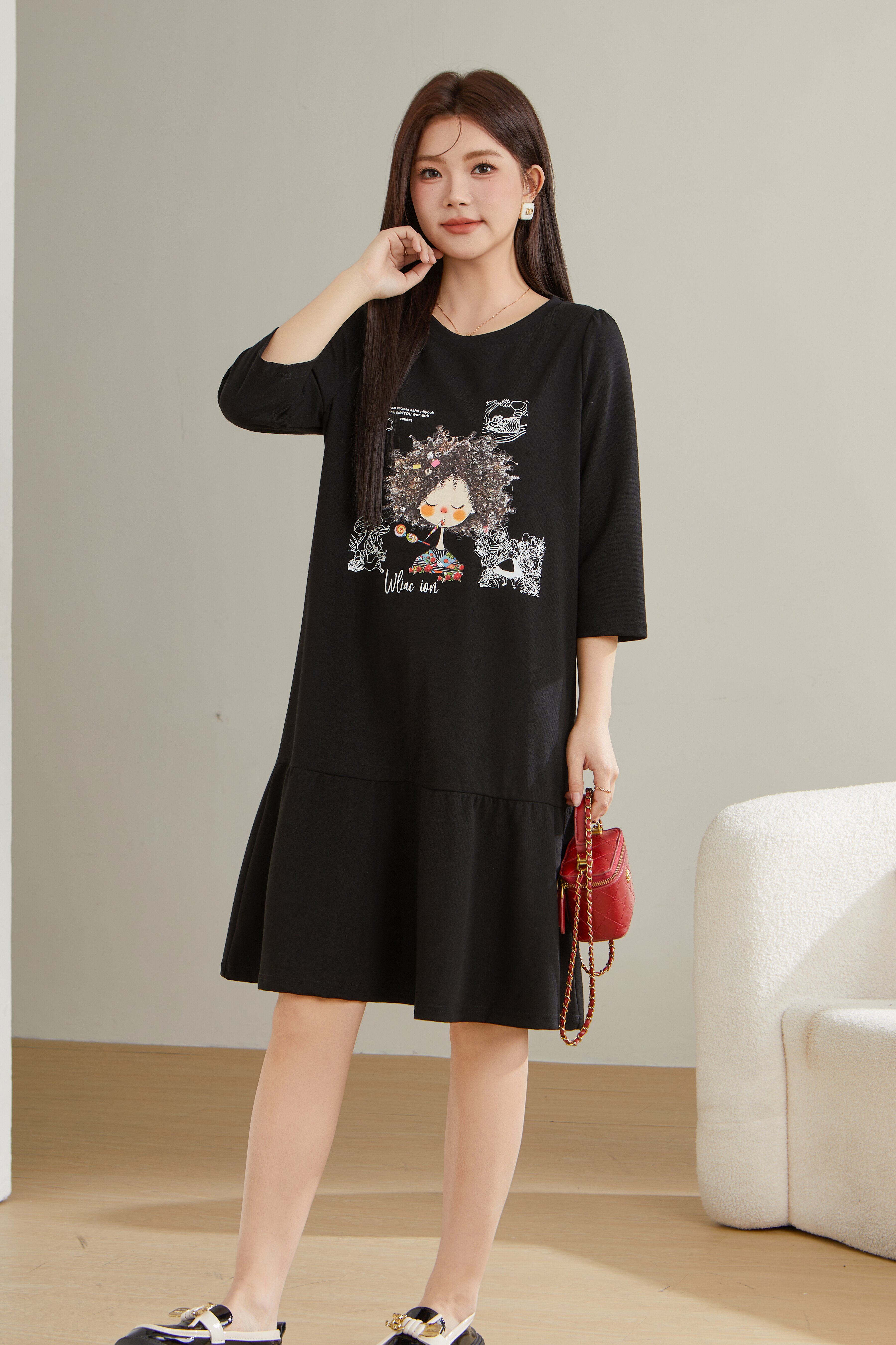 Ruffled Patchwork Printed Dress ECQ2380