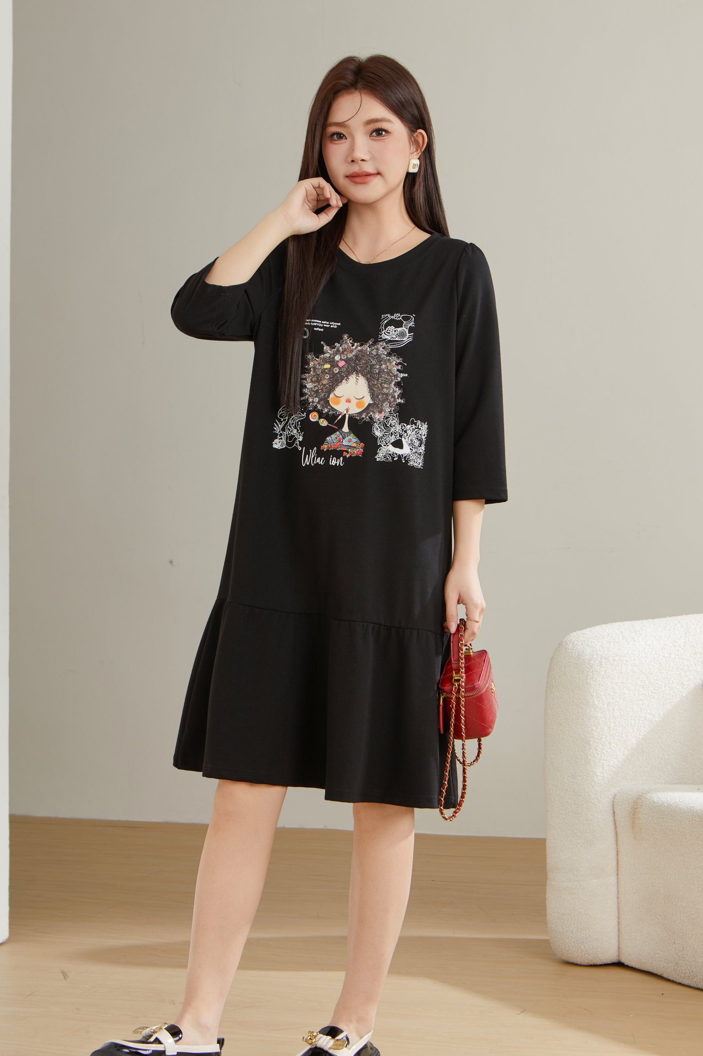 Ruffled Patchwork Printed Dress ECQ2380