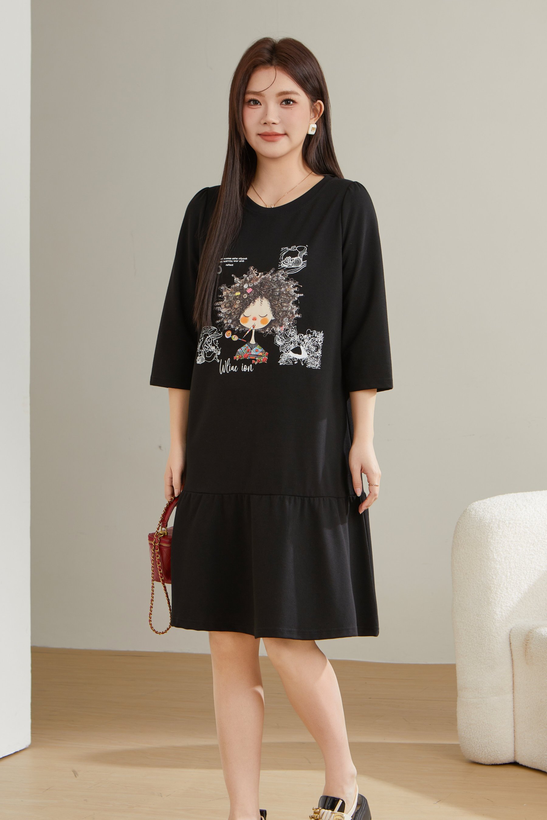 Ruffled Patchwork Printed Dress ECQ2380