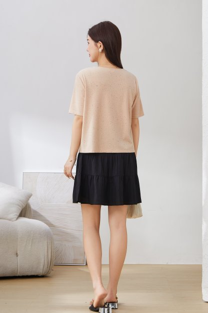 Drawstring Pleated V-neck Knit Top EXZ3038