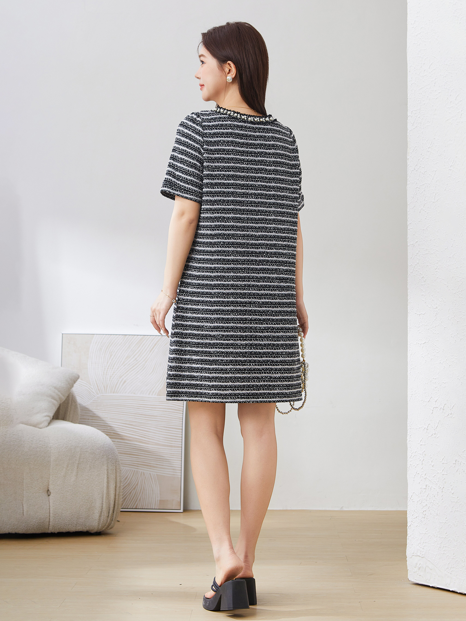 V-neck Puff Sleeve All-Match Dress Exq2915