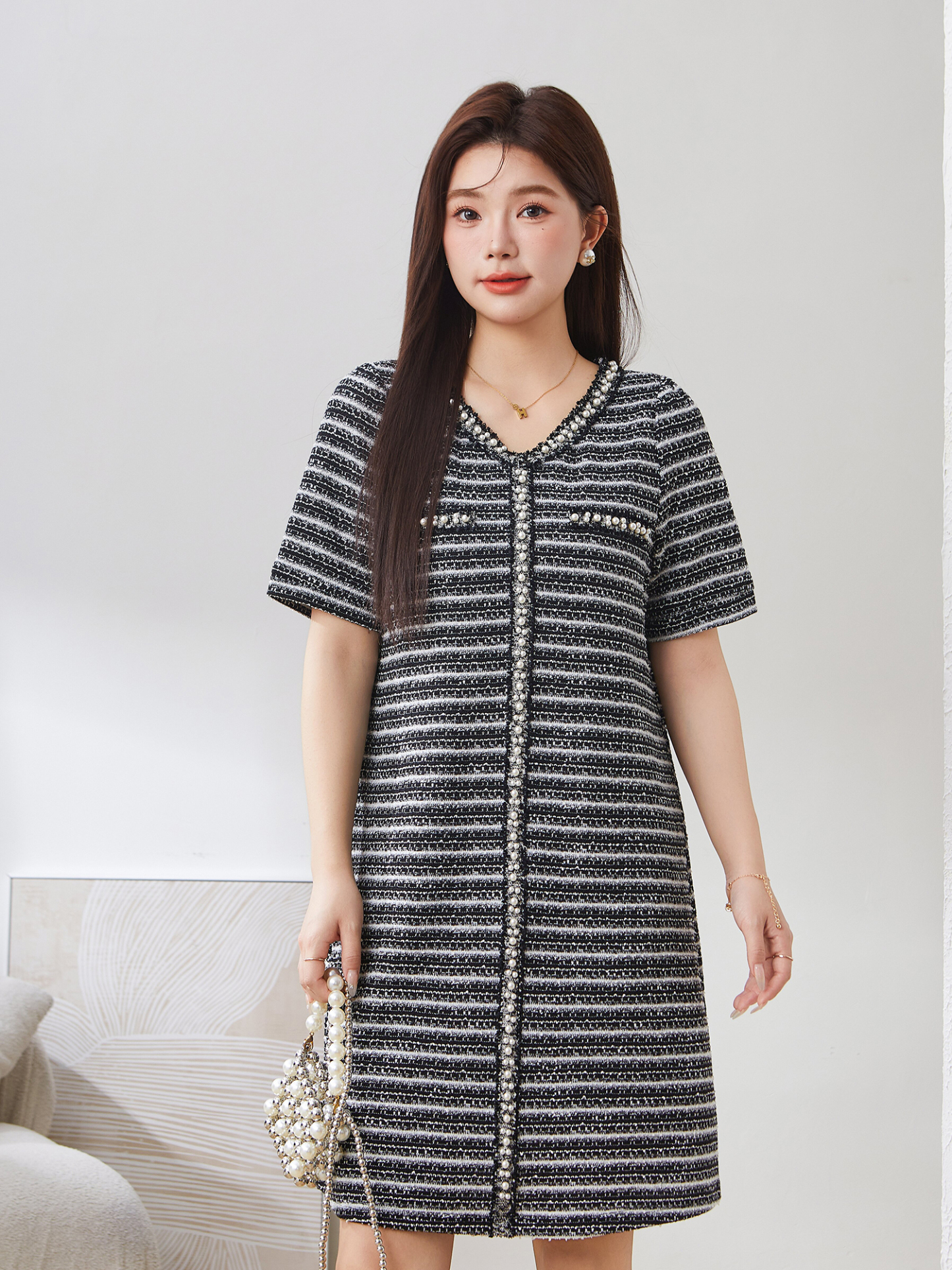 V-neck Puff Sleeve All-Match Dress Exq2915