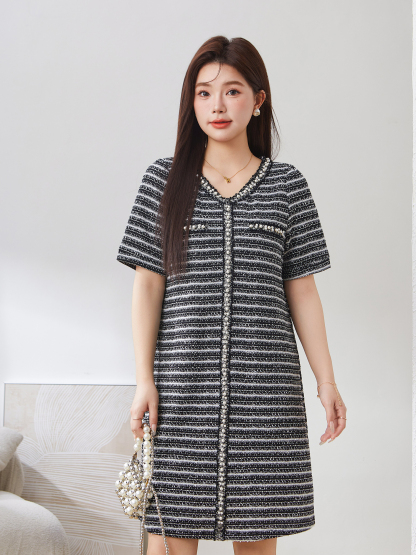 V-neck Puff Sleeve All-Match Dress Exq2915