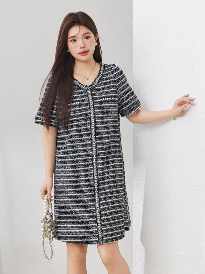 V-neck Puff Sleeve All-Match Dress Exq2915