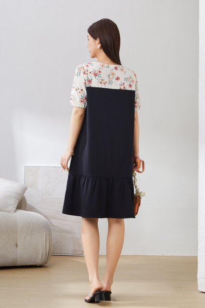 Ruffled Color-Block Patchwork Dress EXQ2996