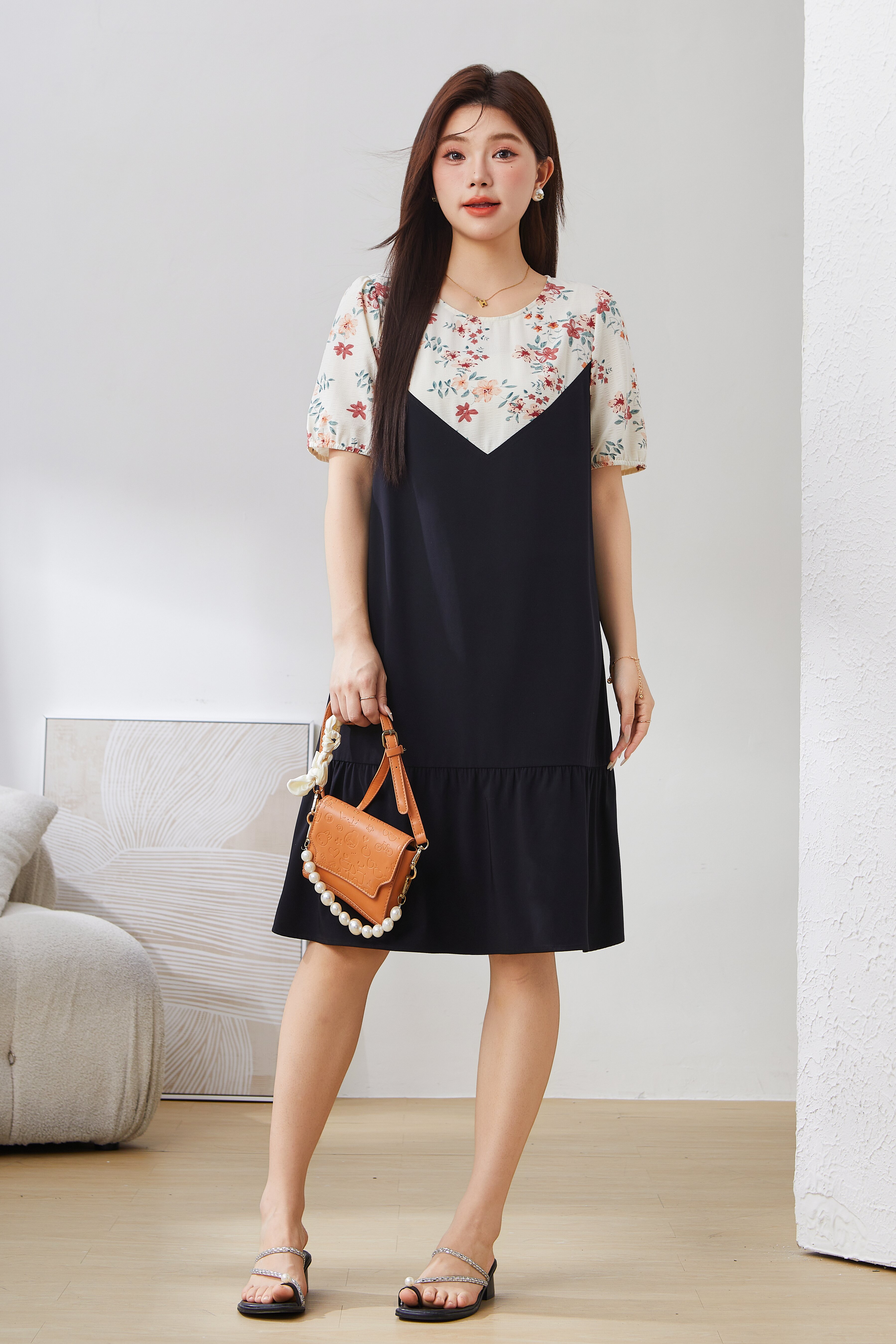 Ruffled Color-Block Patchwork Dress EXQ2996