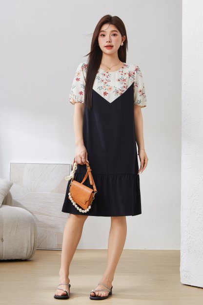 Ruffled Color-Block Patchwork Dress EXQ2996