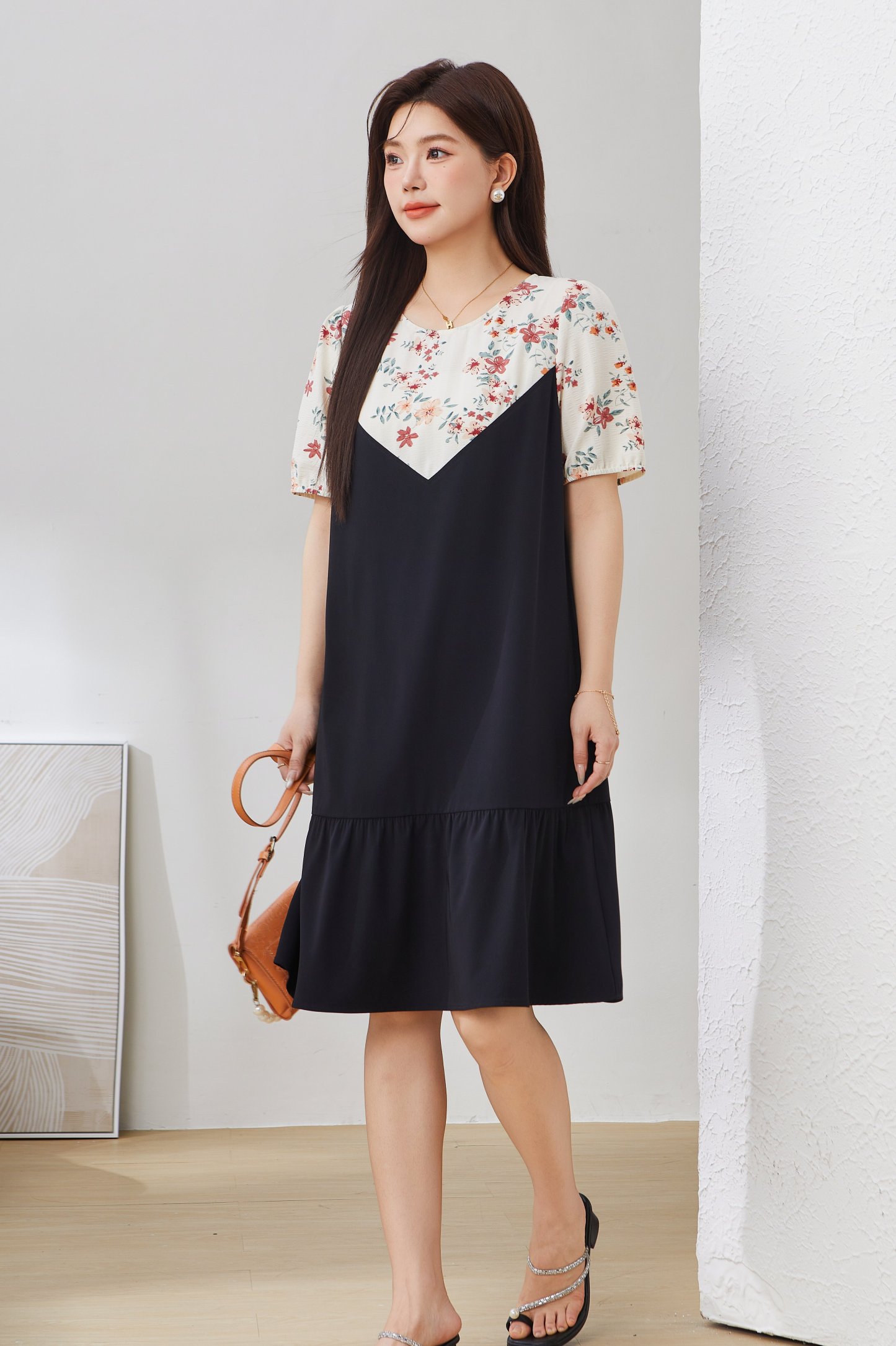 Ruffled Color-Block Patchwork Dress EXQ2996