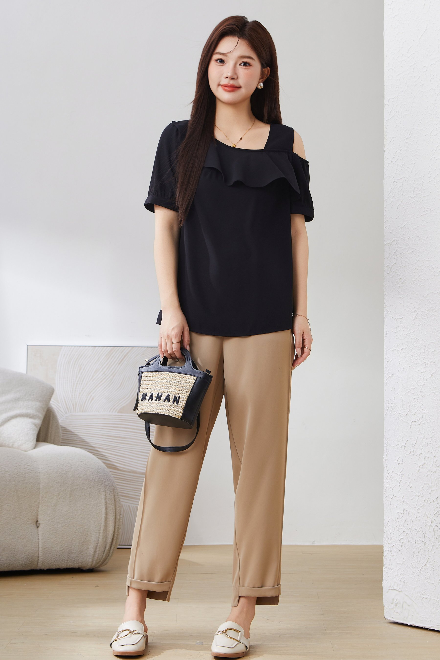 Loose Off-Shoulder Woven Top EXA3079