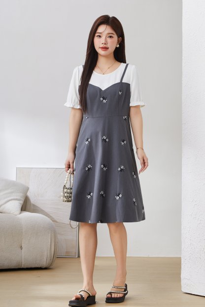 Fake Two-Piece Embroidered Camisole Dress EXQ5039