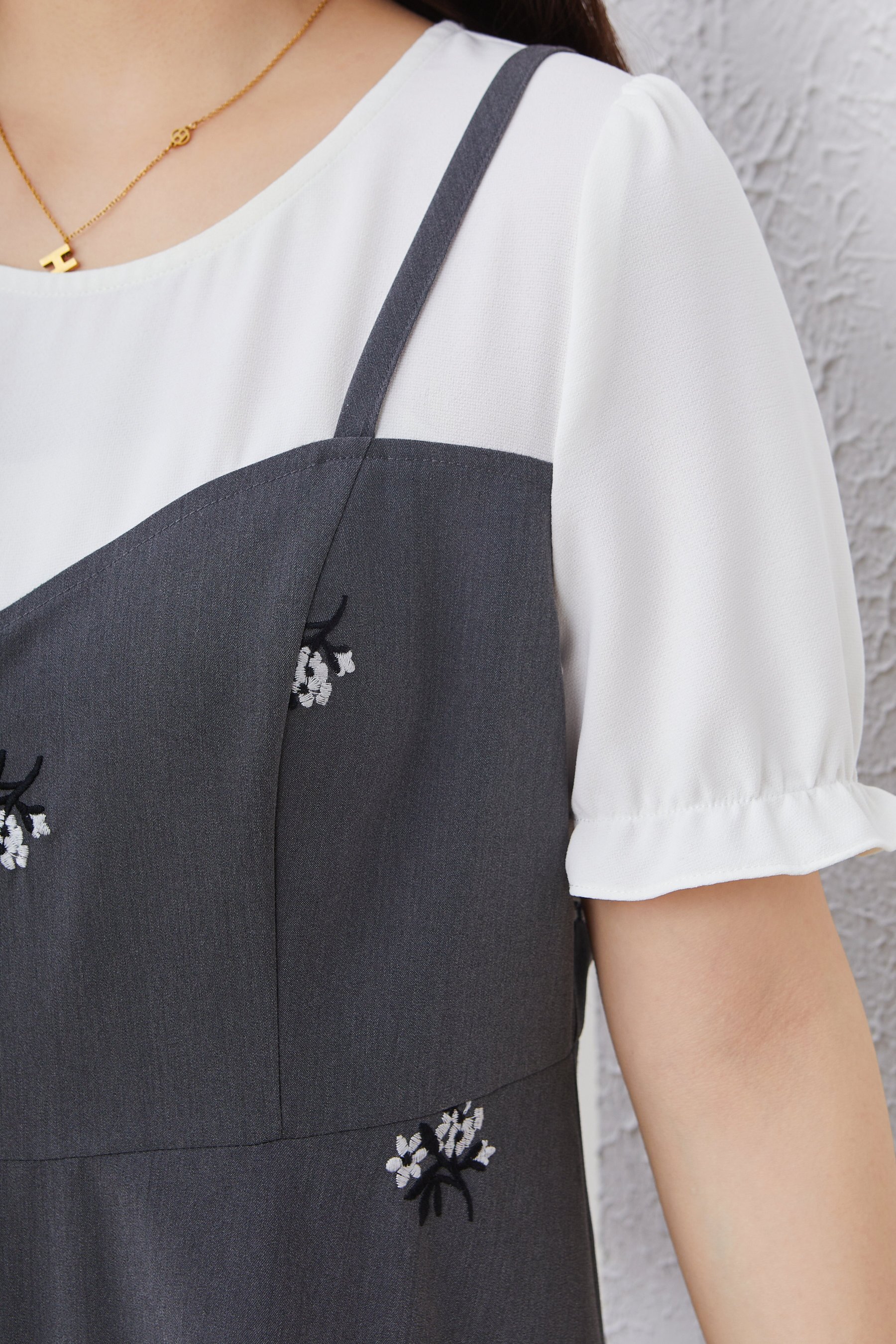 Fake Two-Piece Embroidered Camisole Dress EXQ5039