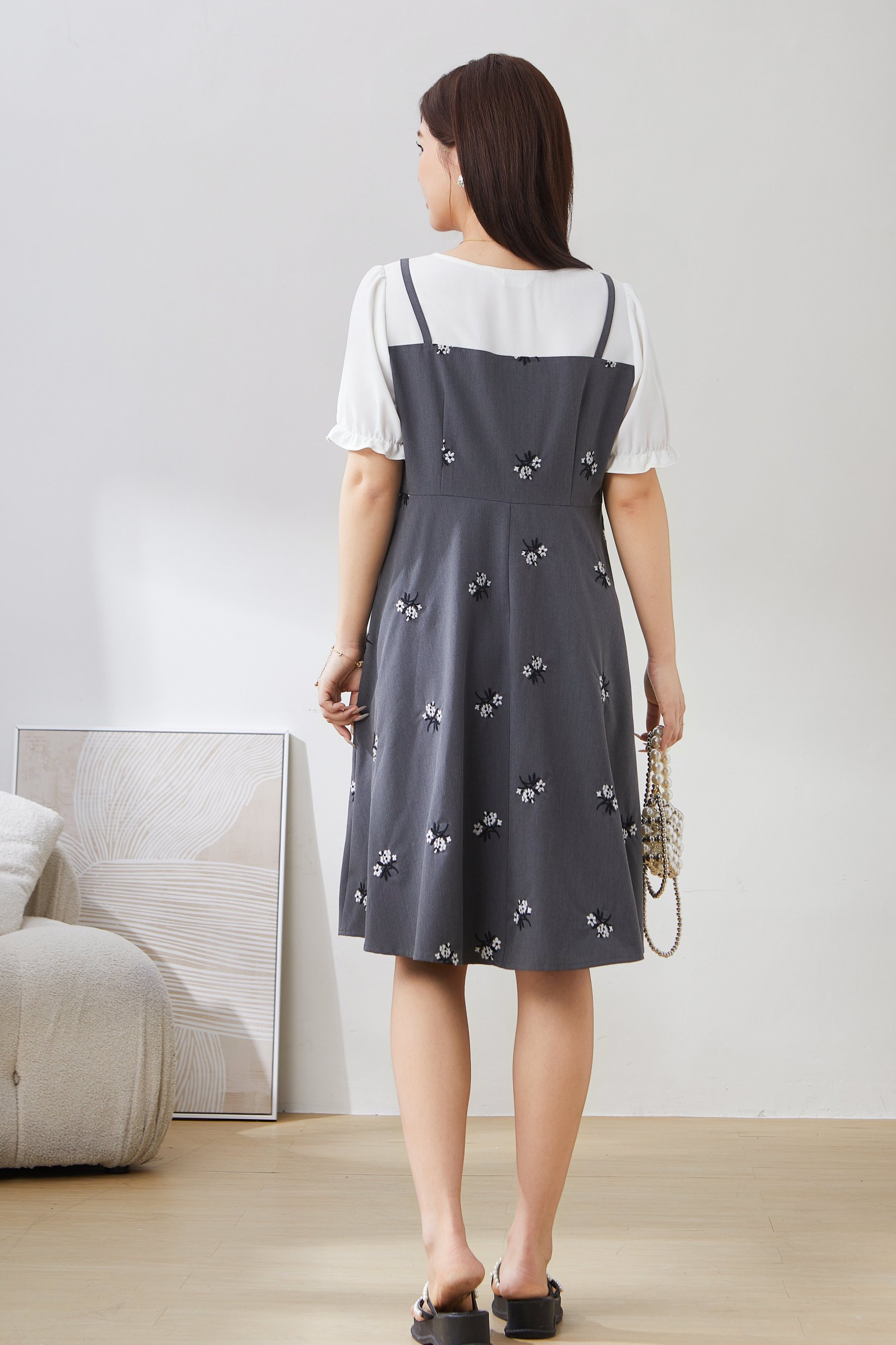 Fake Two-Piece Embroidered Camisole Dress EXQ5039