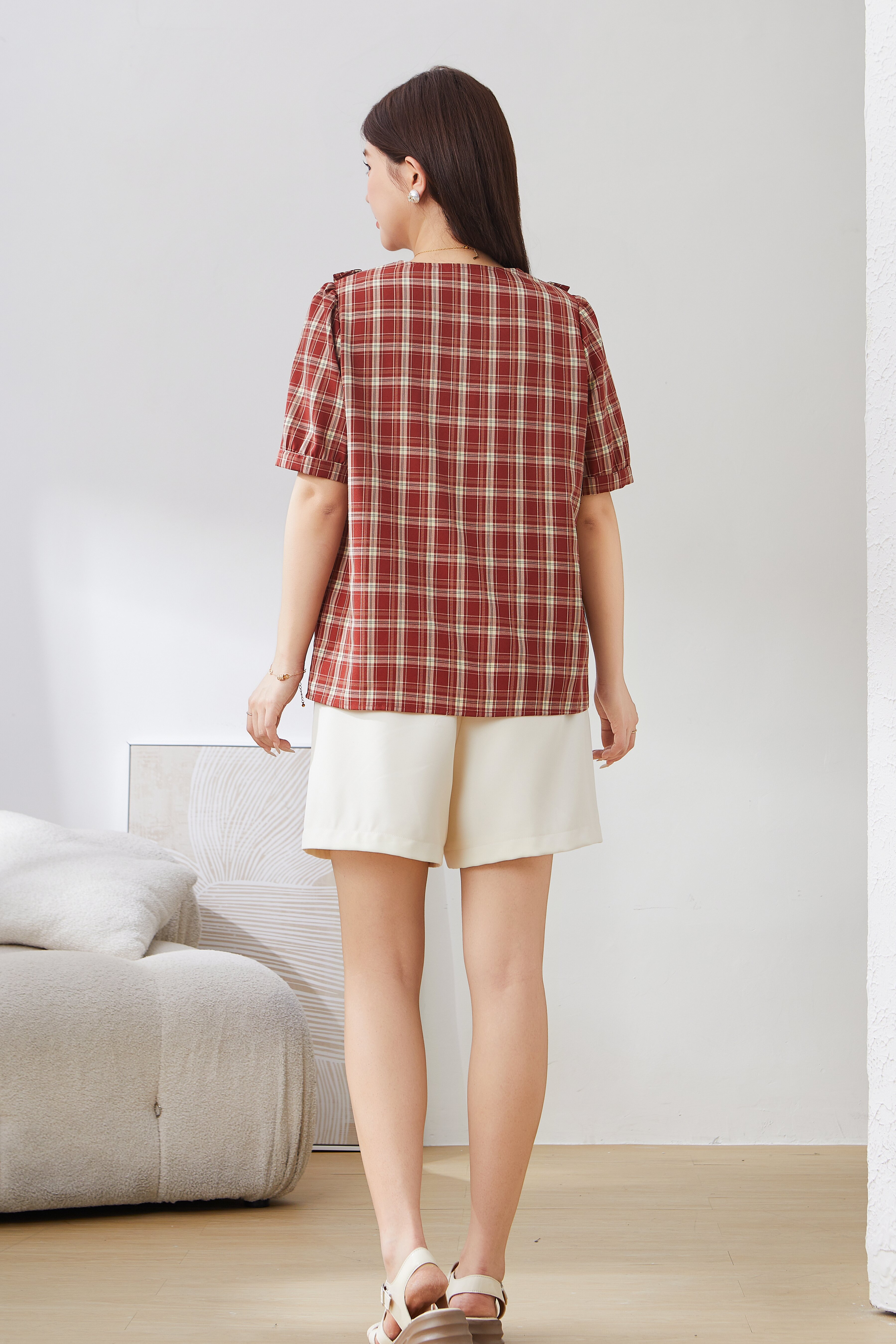 Fake Two-Piece Plaid Patchwork Printed Shirt EXA2975