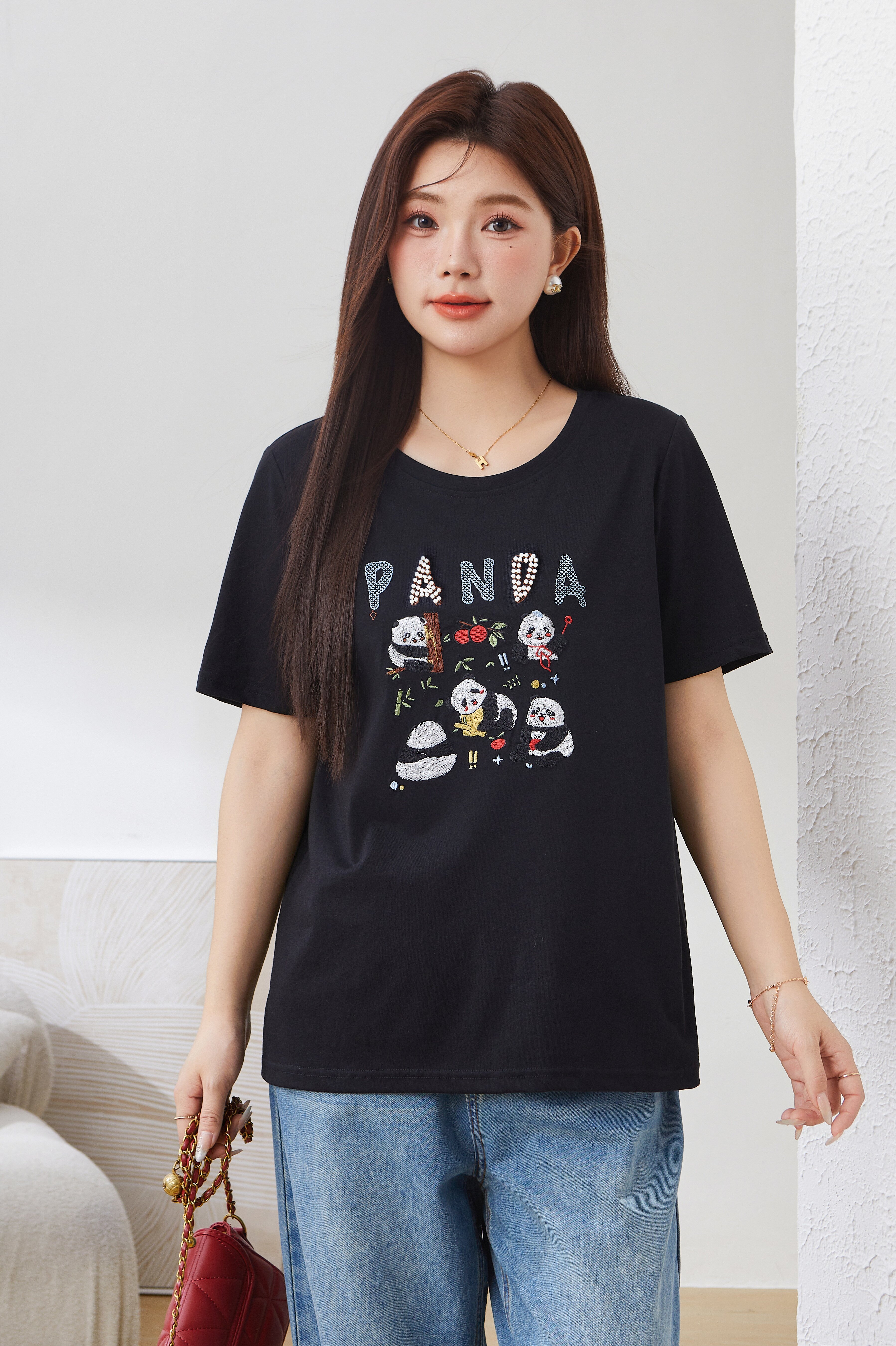 Beaded Embroidered Bear Knit T-Shirt EXZ2993