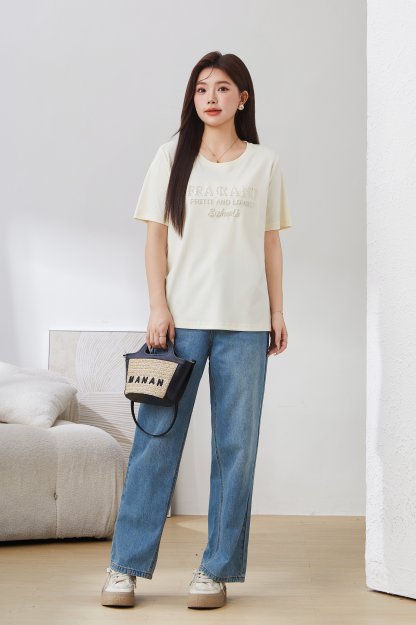 Beaded Casual Versatile T-Shirt EXZ3057